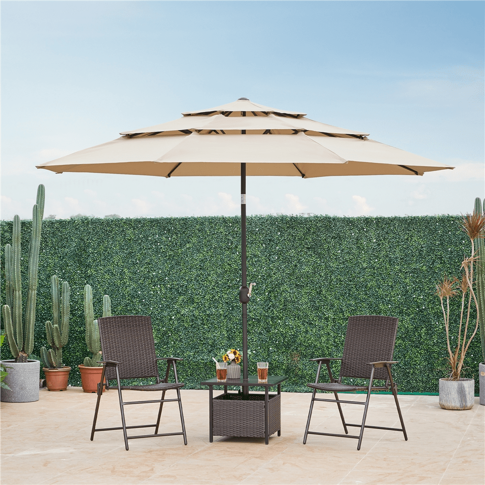 Topeakmart 10ft 3 Tier Patio Umbrella Outdoor Vented Table Umbrella with 8 Sturdy Ribs, Tan