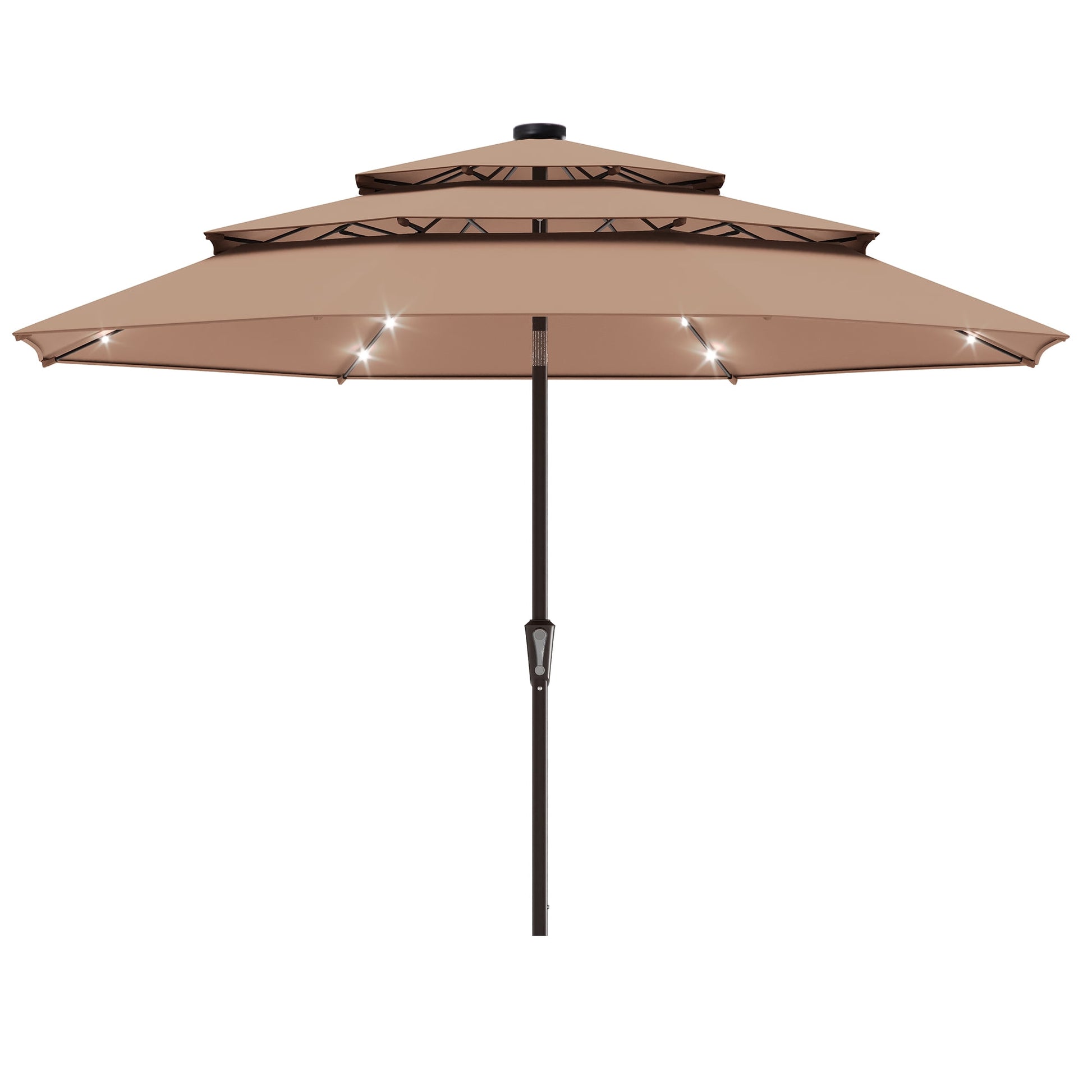 LAUSAINT HOME 10ft Patio Umbrella with Solar Lights, 3-tier Outdoor Umbrellas for Patio Pool Deck Market, Beige