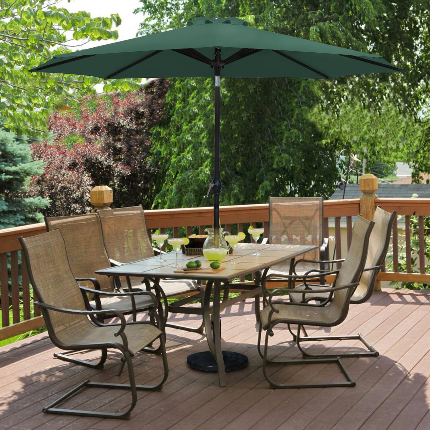 Lacoo 9' Green Patio Umbrella Outdoor Market Table Umbrella with Push Button Tilt, 8 Sturdy Ribs