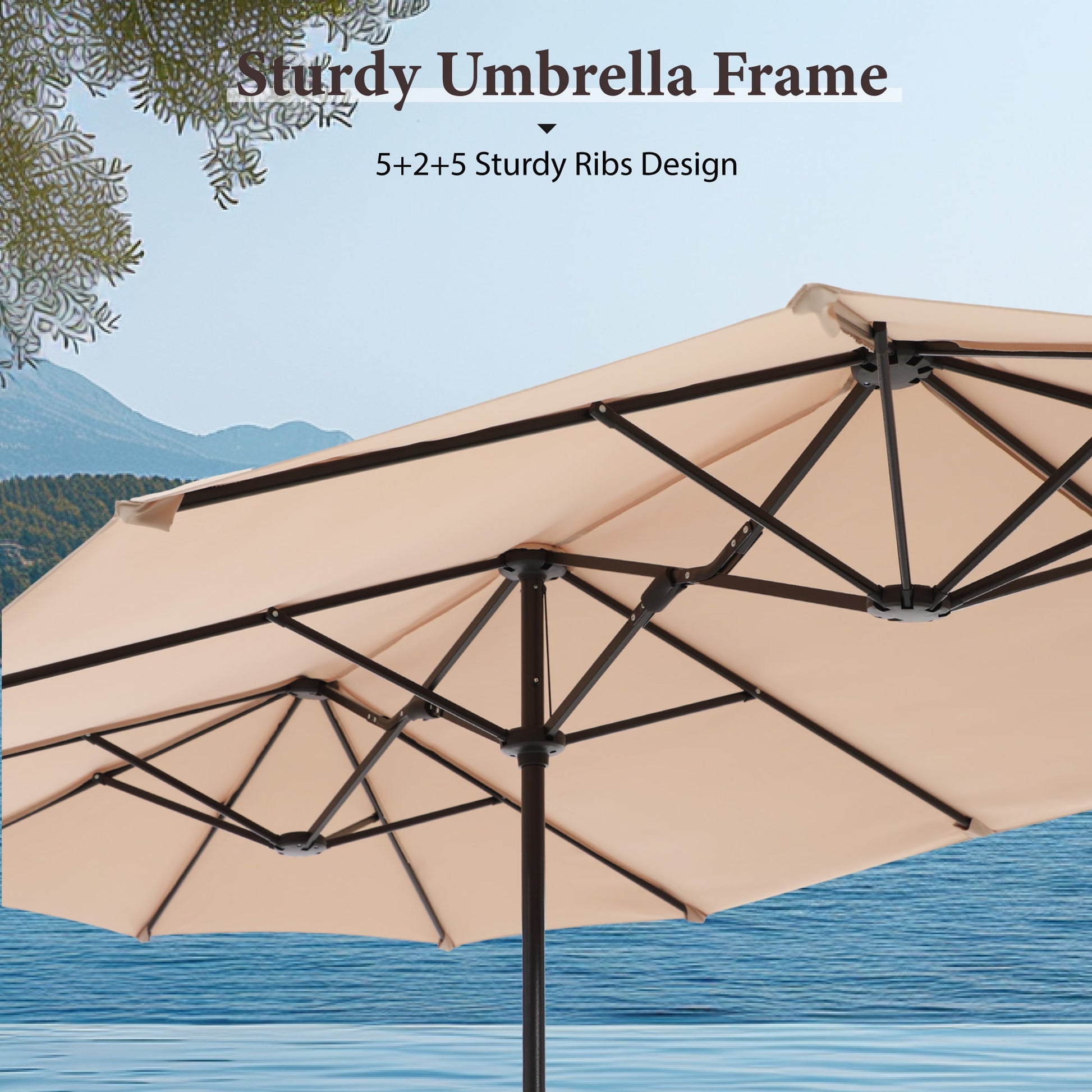 Summit Living 13 ft Large Patio Umbrella Double-Sided Rectangular Outdoor Market Table Umbrella for Outside – Beige