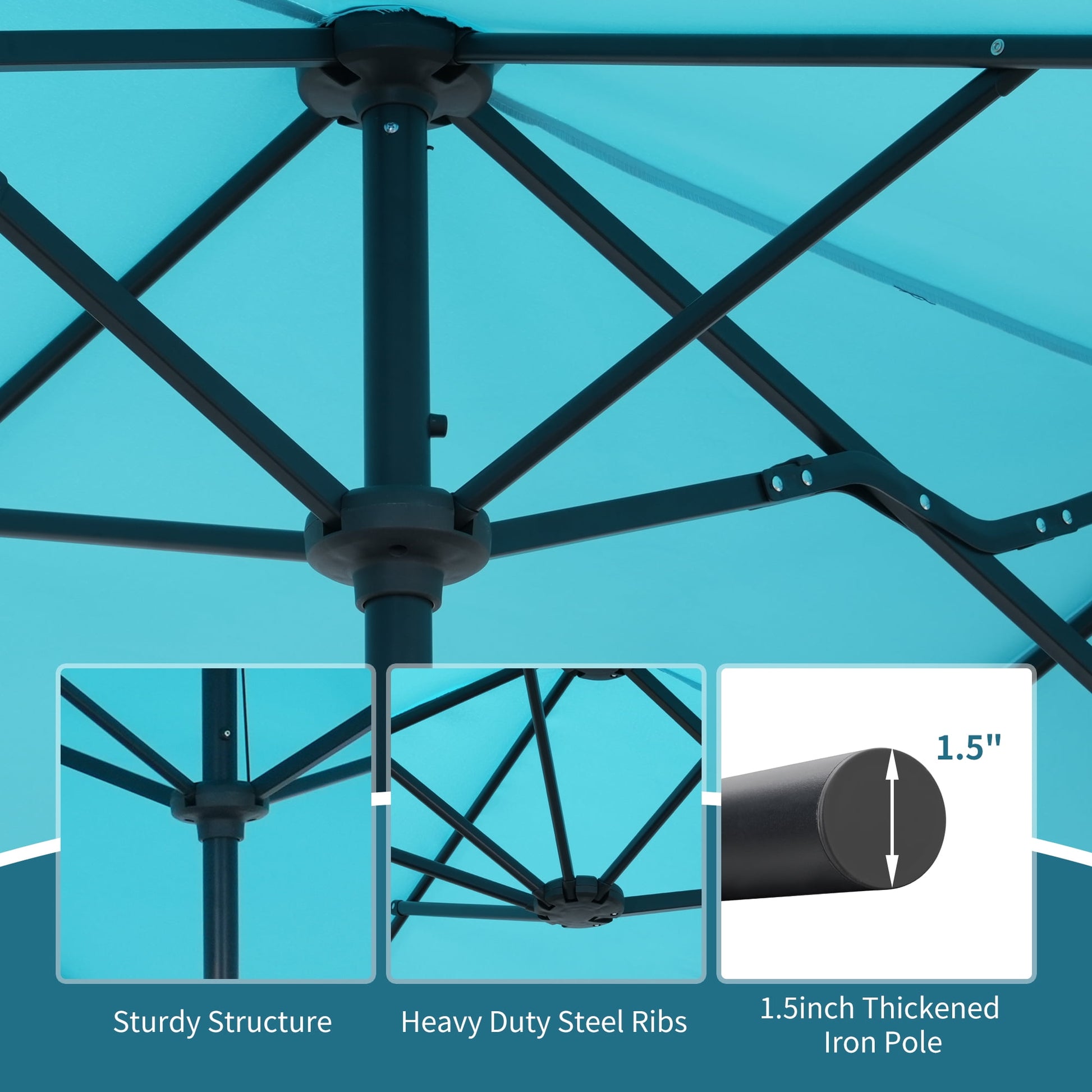 Ainfox 13ft Large Patio Umbrella, Outdoor Double-Sided Rectangle Market Heavy Duty Umbrellas without Base, Blue