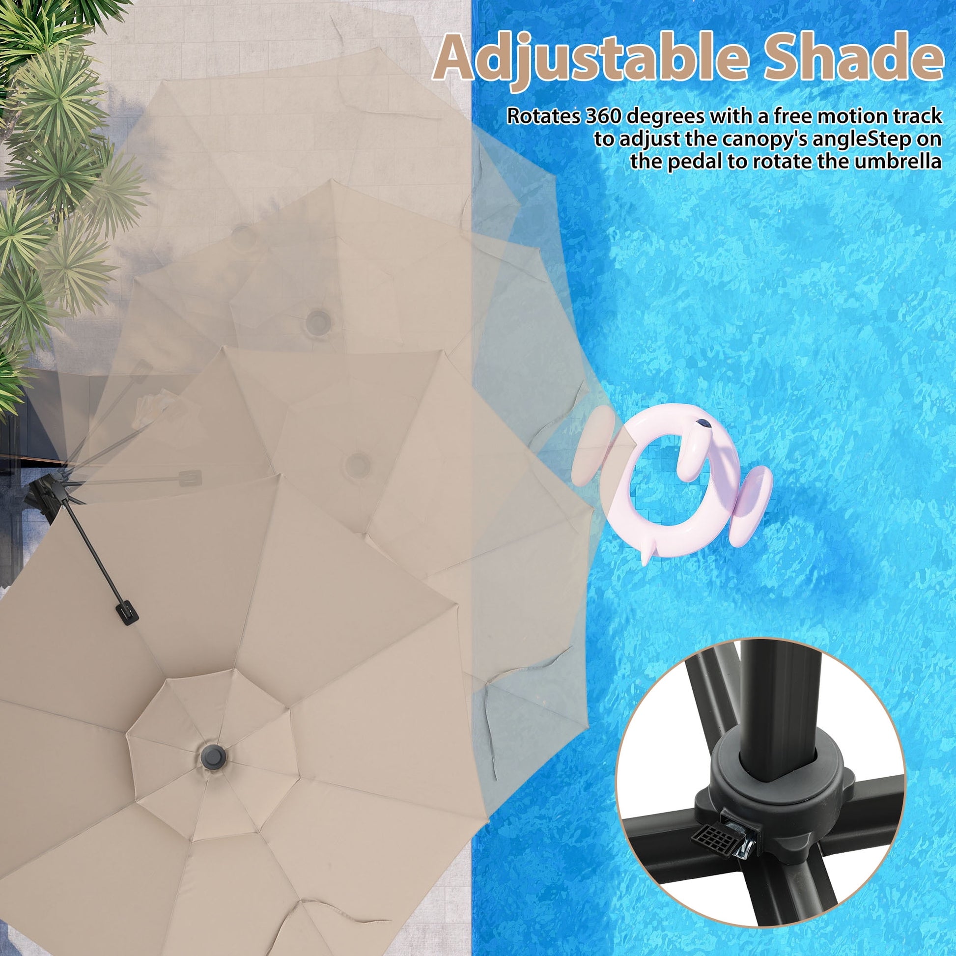 Autlaycil 10 FT Aluminum Offset Outdoor Cantilever Umbrella with 360-degree Rotation, 2-Tier Patio Umbrella, Khaki