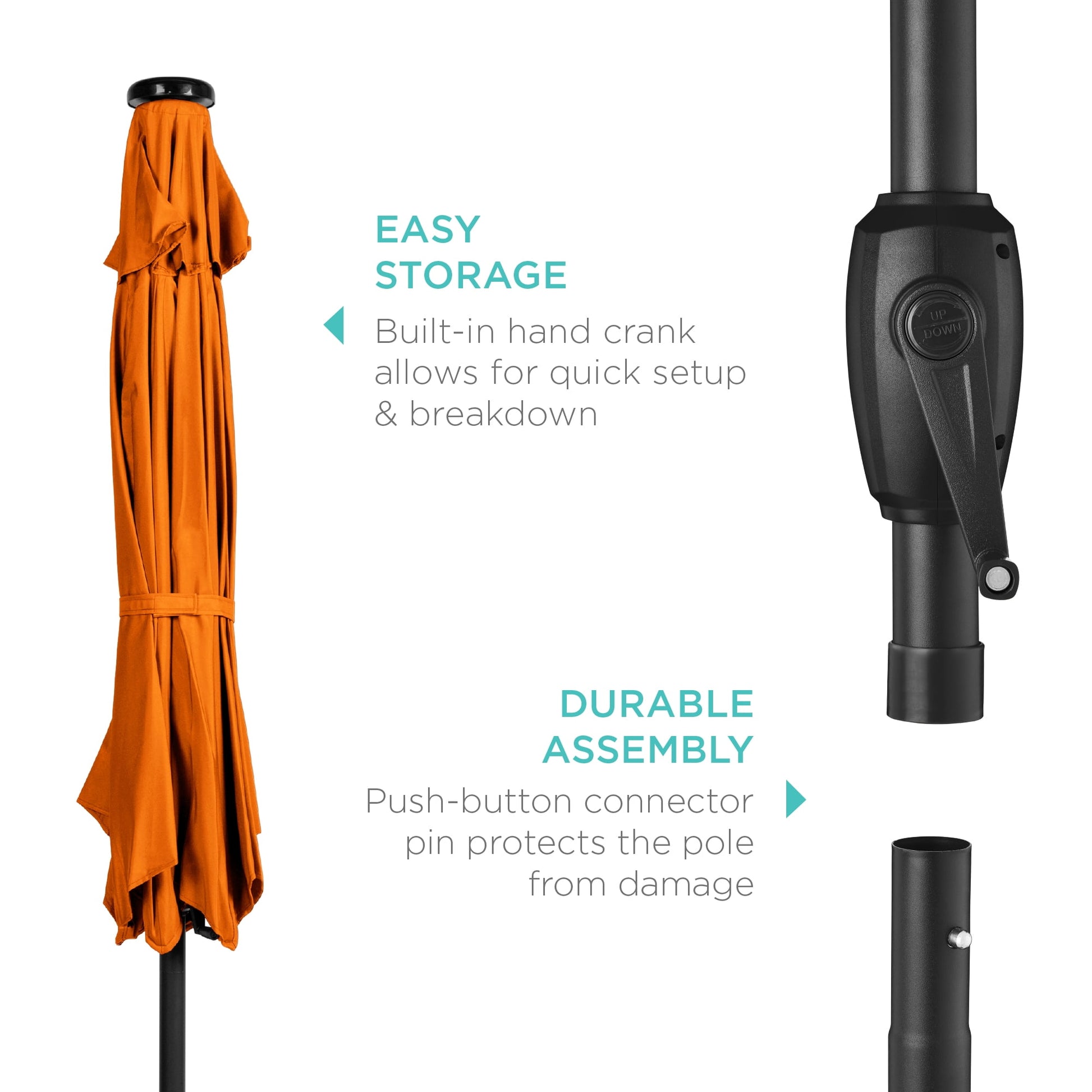 Best Choice Products 7.5ft Outdoor Solar Patio Umbrella for Deck, Pool w/ Tilt, Crank, LED Lights - Orange