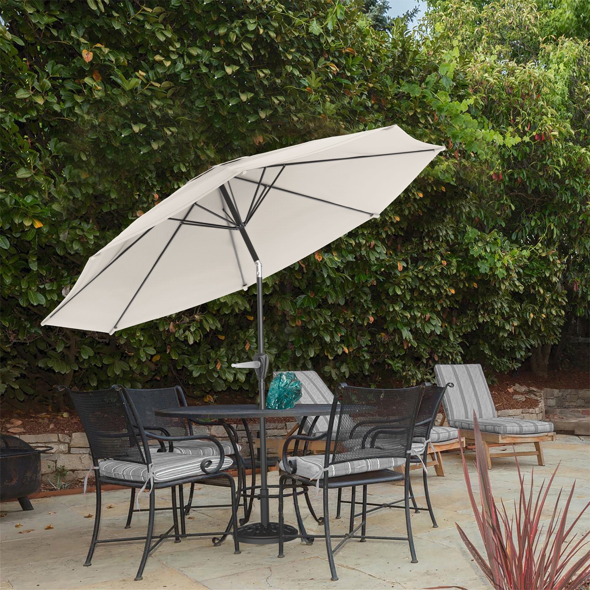 Pure Garden 10FT Patio Umbrella with Auto Tilt and Vented Canopy (Tan)