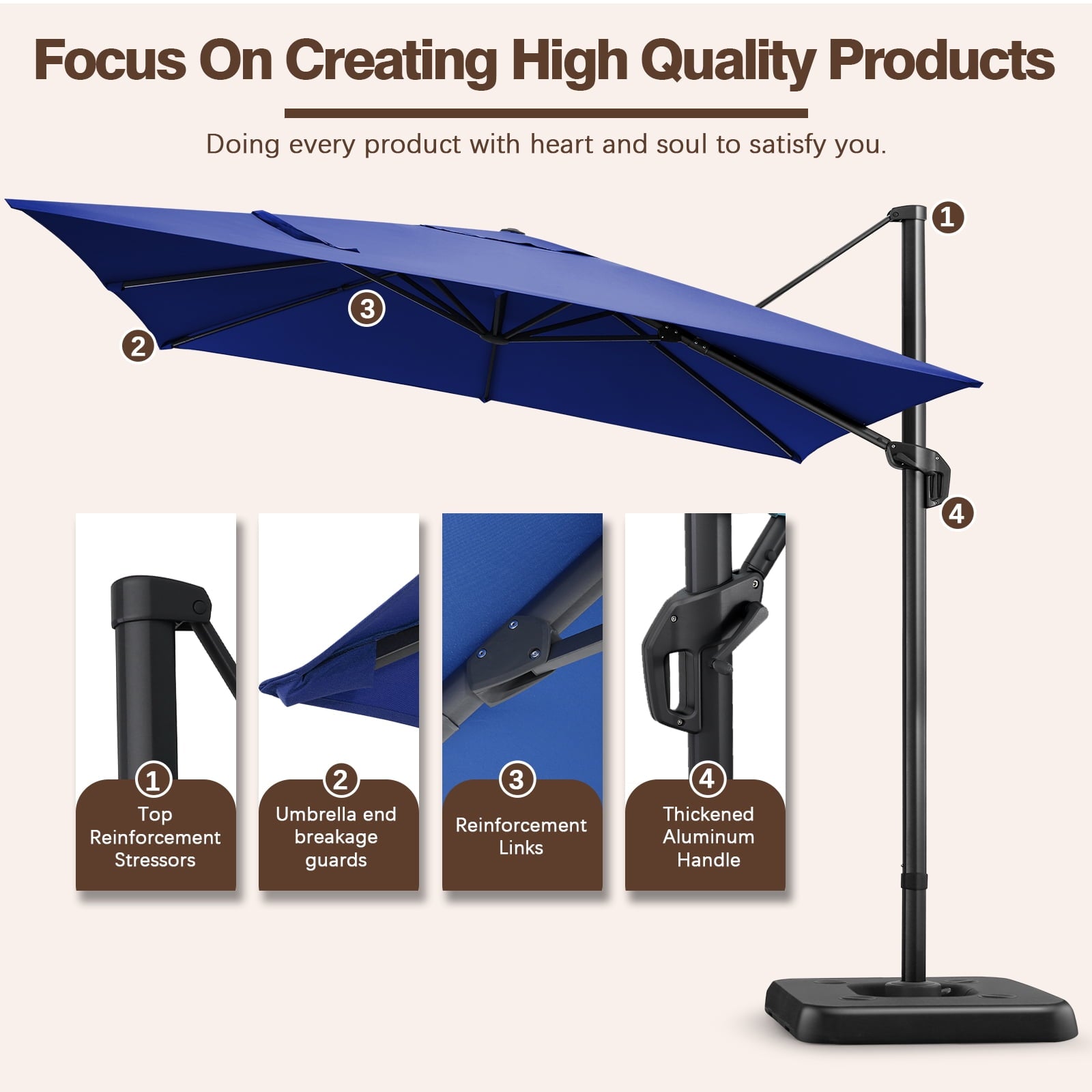 SANOPY 10x10 Cantilever Patio Umbrella Outdoor Patio Umbrella, 360 Degree Rotation Market Patio Umbrella with Steel Base, Crank, Tilt Button, Dark Blue