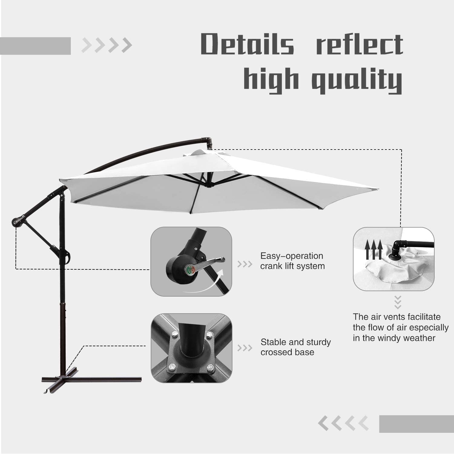Devoko 10ft Patio Offset Umbrella Outdoor Hanging Umbrellas, White