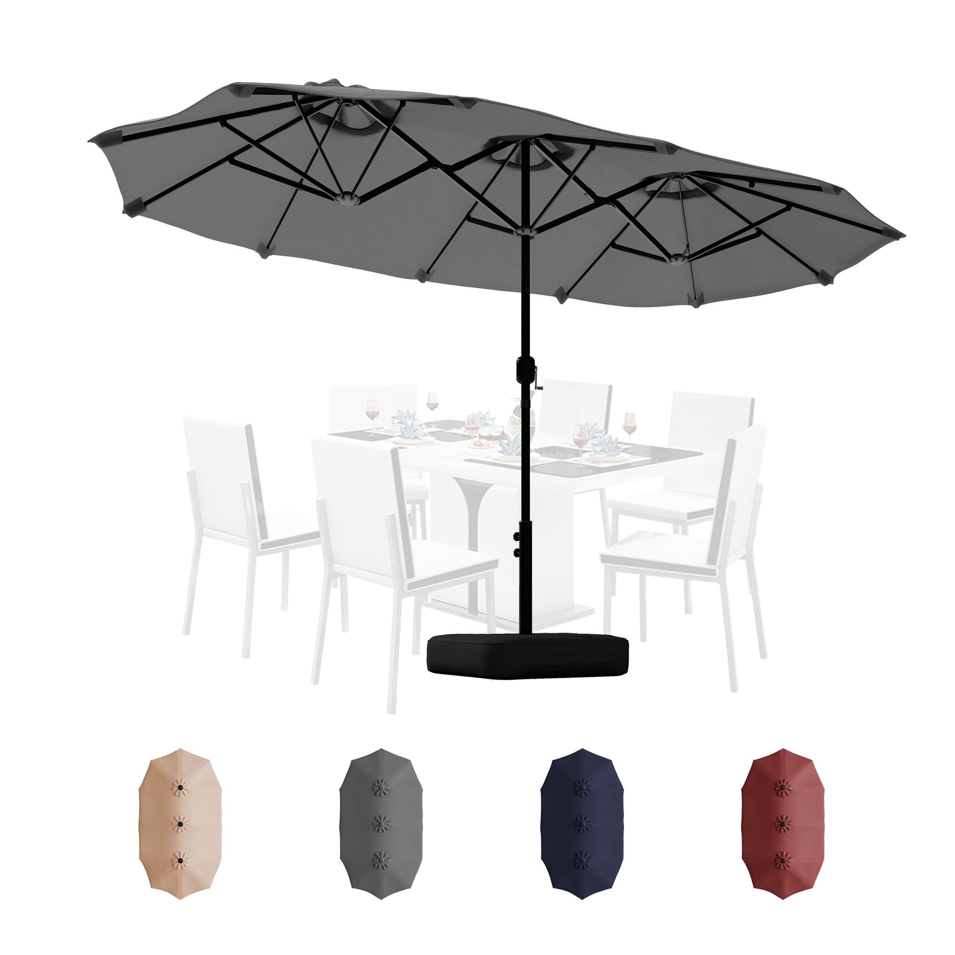 Walsunny 13 FT Outdoor Patio Umbrella with Base Included, Large Double-Sided Rectangular Umbrella with Crank Handle for Outside, Gray