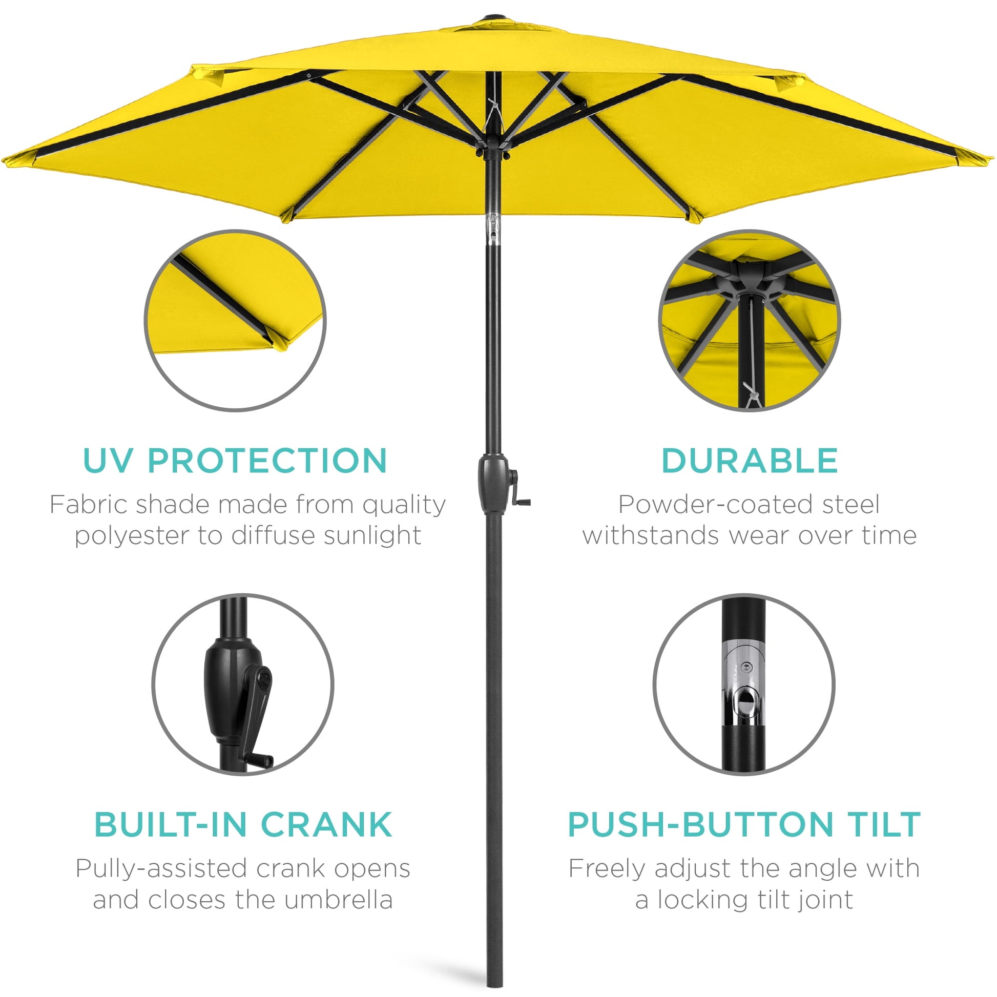 Best Choice Products 7.5ft Heavy-Duty Outdoor Market Patio Umbrella w/ Push Button Tilt, Easy Crank - Yellow