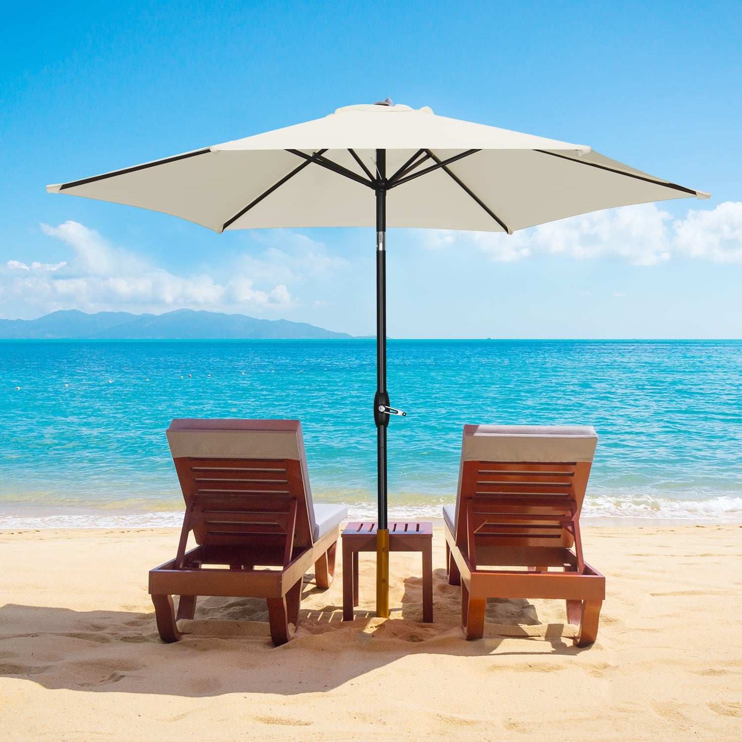 Autlaycil 9Ft Outdoor Umbrella with Tilt, Crank and Sturdy Ribs for Lawn, Garden, Backyard and Pool, White