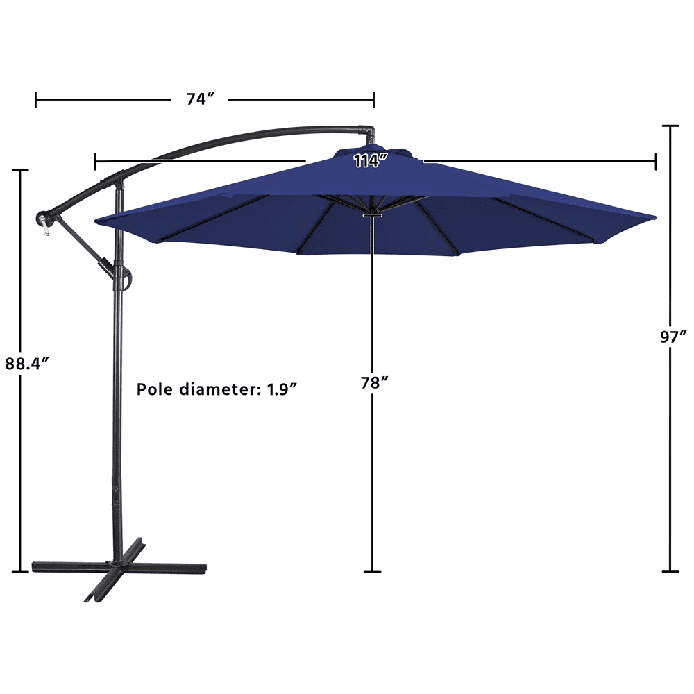 Renwick 10 Ft Patio Offset Umbrella with Crank and Base Stand, Navy Blue