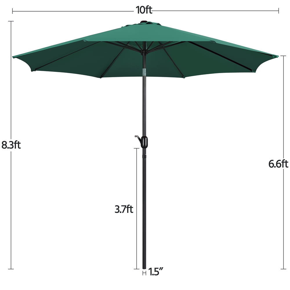 Renwick 10Ft Patio Market Umbrella with Push Button Tilt and Crank, Dark Green