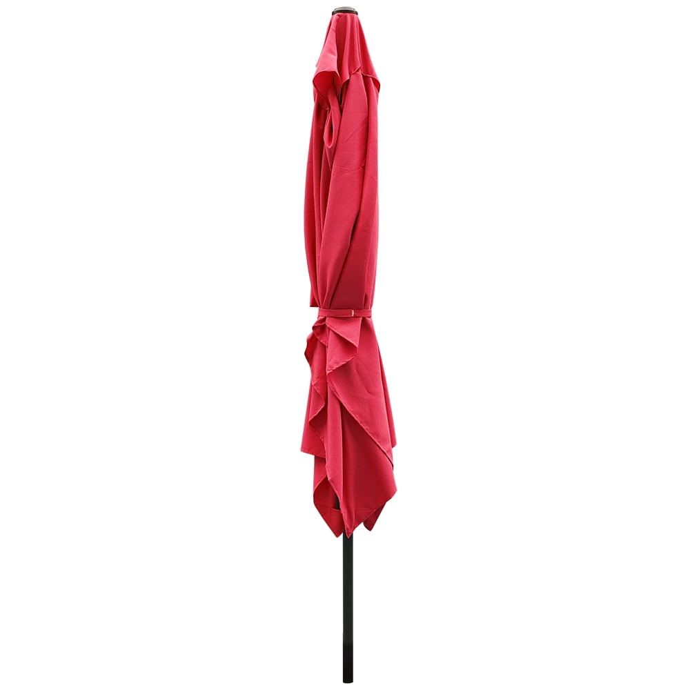 Abble 10x6.5ft Rectangular Patio Umbrella with Crank Handle, Outdoor Market Umbrella with 6 Sturdy Umbrella Ribs, Waterproof, Red