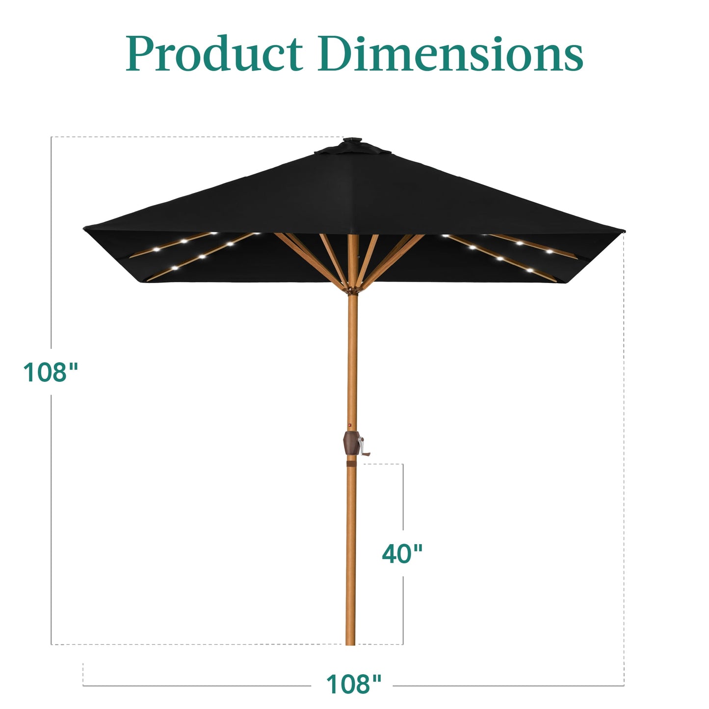 Best Choice Products 9ft Deep Square Solar LED Lighted Patio Umbrella w/ Woodgrain Pattern, UV-Resistant - Black