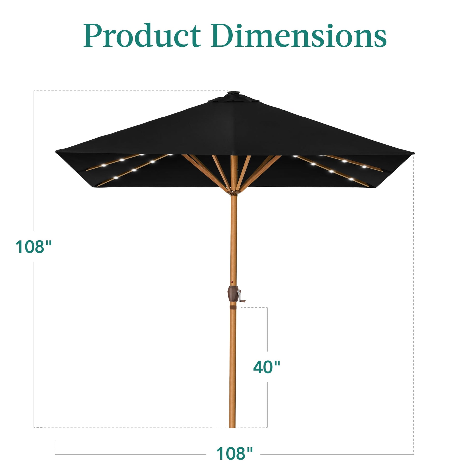 Best Choice Products 9ft Deep Square Solar LED Lighted Patio Umbrella w/ Woodgrain Pattern, UV-Resistant - Black
