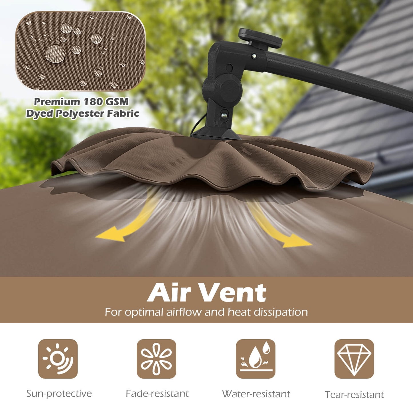 Costway 10 FT Solar Offset Hanging Umbrella Patio Cantilever Umbrella with 32 LED Lights Brown