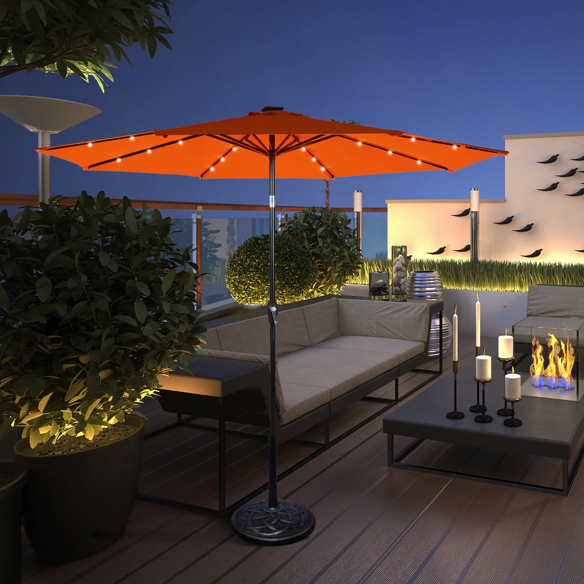 Costway 10FT Patio Solar Umbrella LED Patio Market Steel Tilt W/Crank Outdoor Orange New