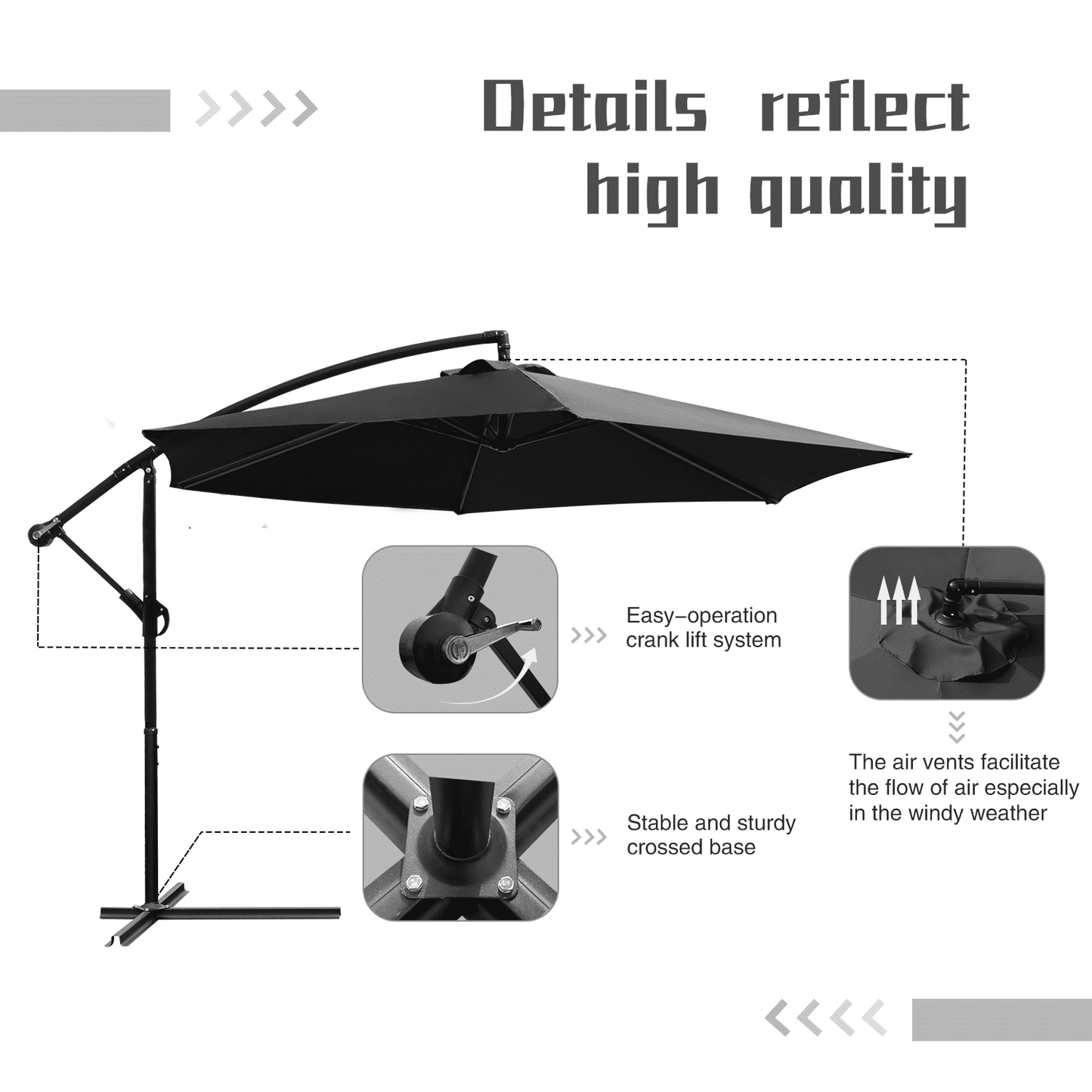 Lacoo10-Foot Offset Hanging Polyester Market Outdoor Patio Umbrella with Steel Frame and Easy Tilt,Black