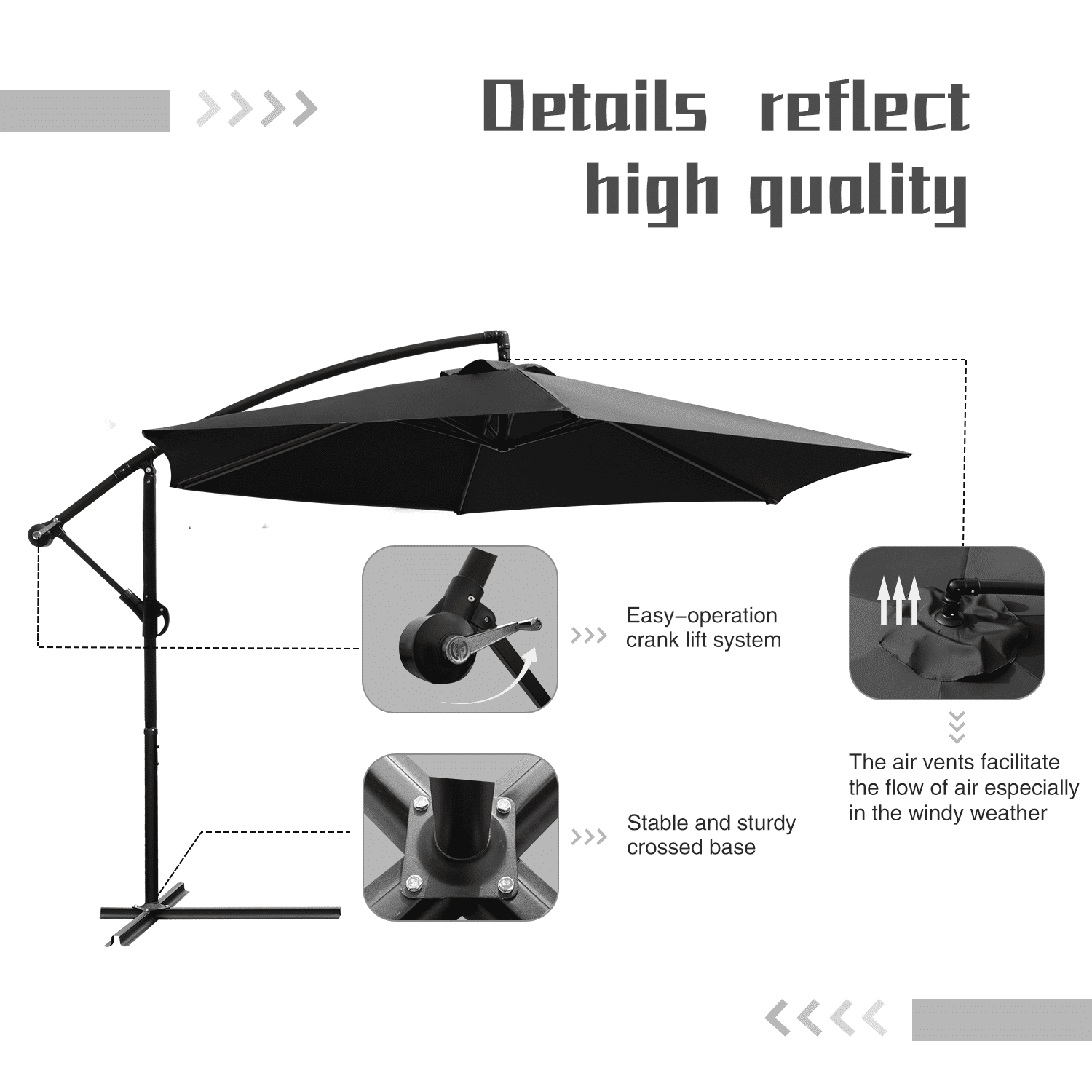 Lacoo10-Foot Offset Hanging Polyester Market Outdoor Patio Umbrella with Steel Frame and Easy Tilt,Black