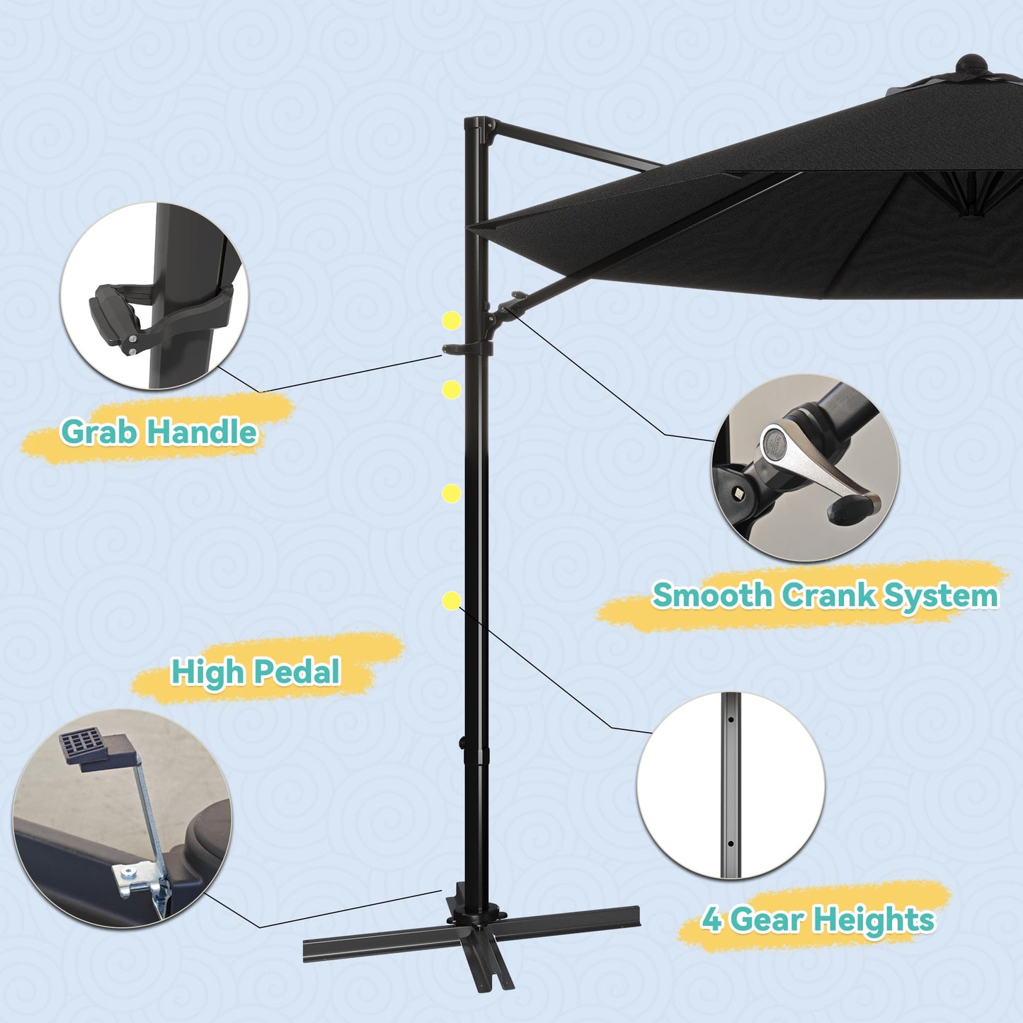 Patiowell 10FT Outdoor Patio Umbrella, 360° Rotation, Crank Open & Tilt, Black