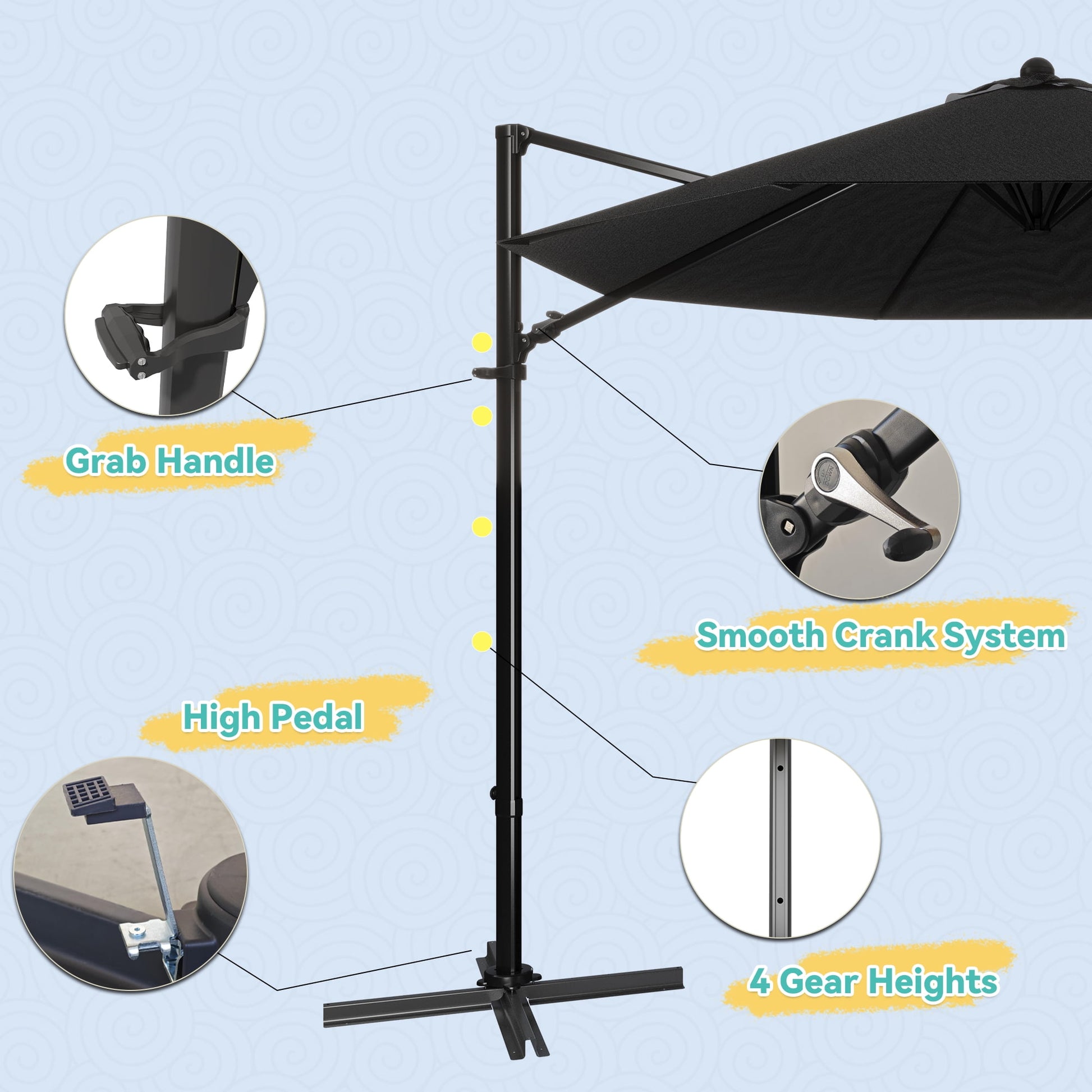 Patiowell 10FT Outdoor Patio Umbrella, 360° Rotation, Crank Open & Tilt, Black