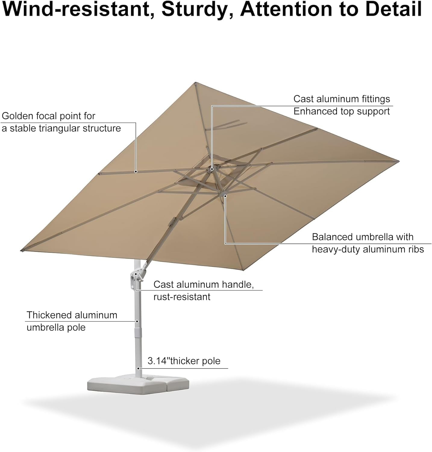 PURPLE LEAF 9 × 11.5 FT Patio Umbrella White Cantilever Offset Umbrella Rectangle Outdoor Umbrella with 360° Rotation for Garden Deck Pool, Beige