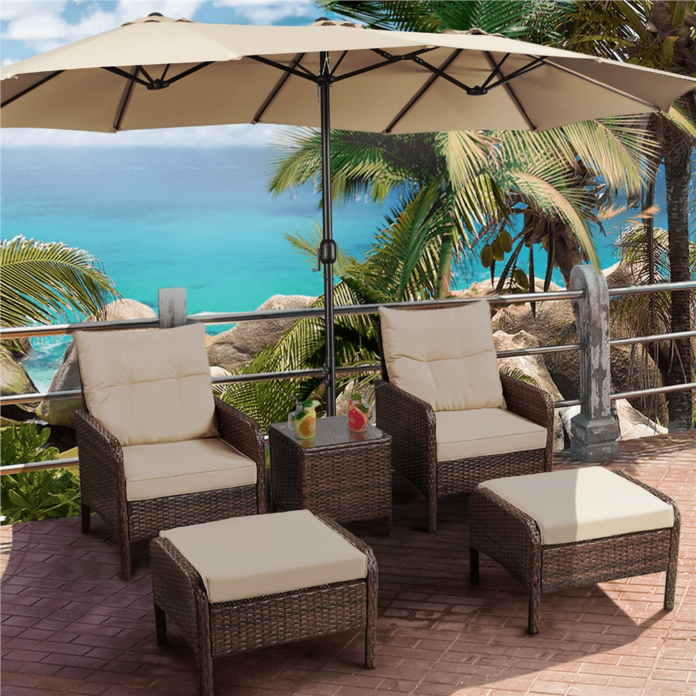 Renwick 13 Ft Outdoor Patio Parasol Umbrella with Base Stand, Tan