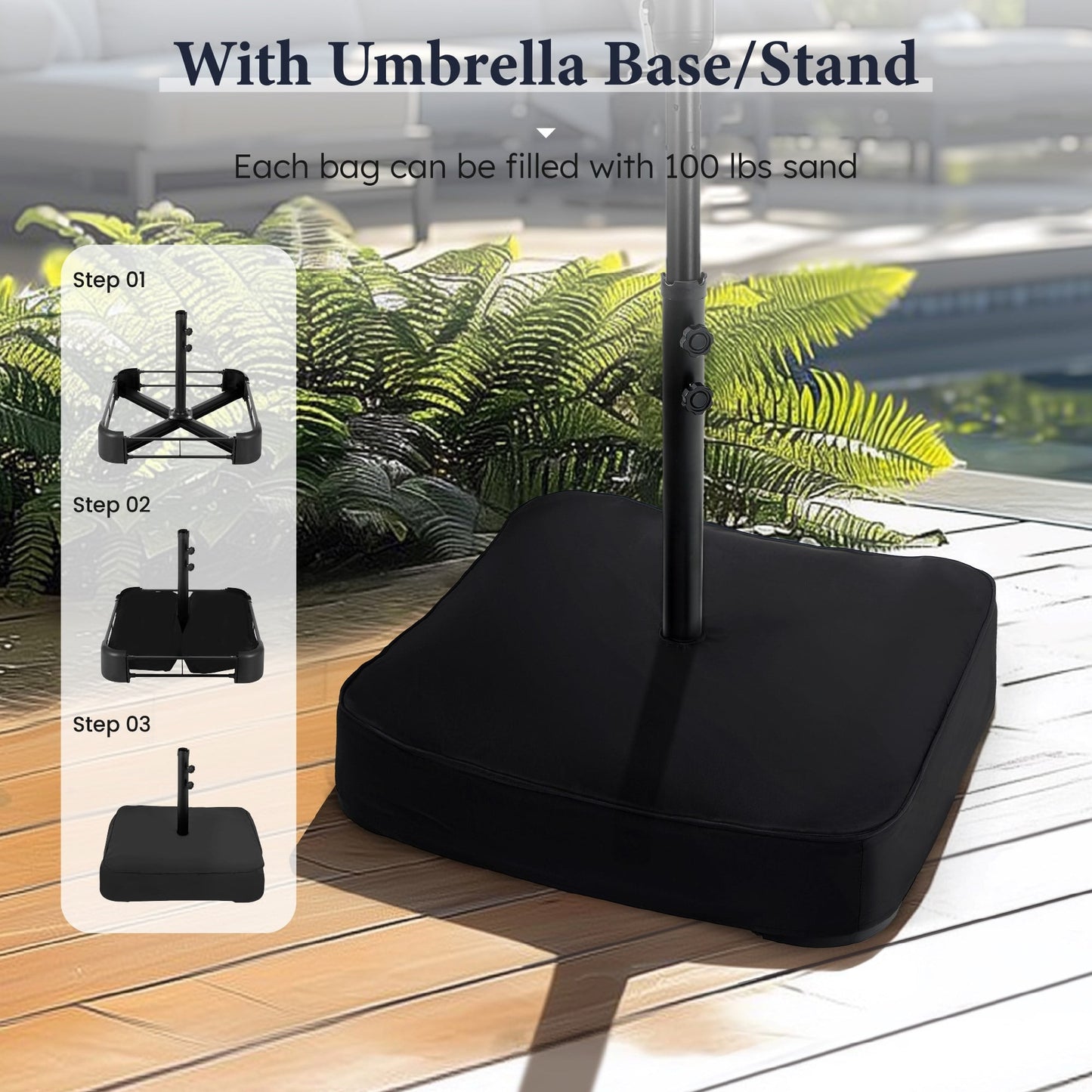 Summit Living 15 ft Large Patio Umbrella with Base (Included) Double-Sided Rectangular Outdoor Deck Umbrella for Outside - Haze Blue