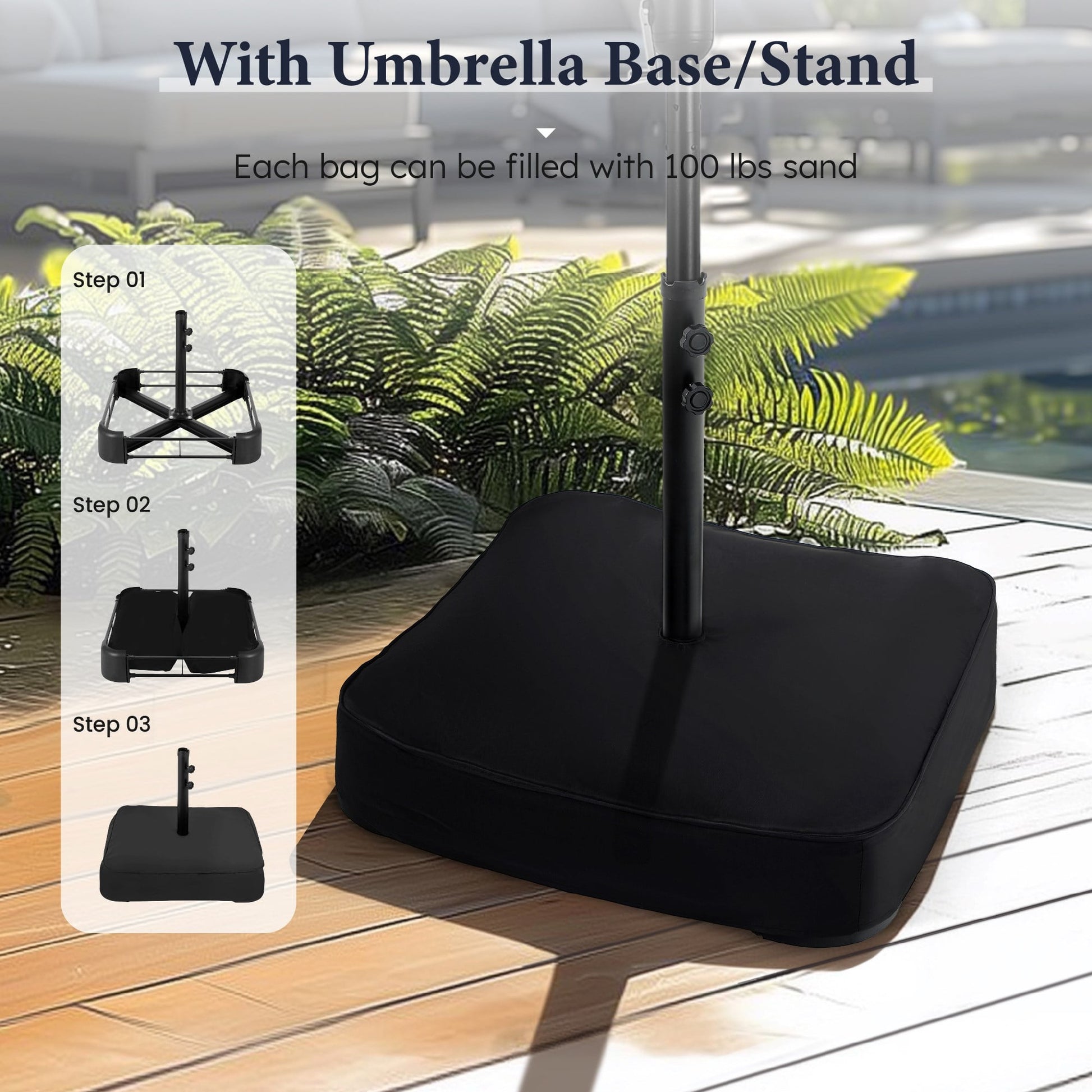 Summit Living 15 ft Large Patio Umbrella with Base (Included) Double-Sided Rectangular Outdoor Deck Umbrella for Outside - Haze Blue