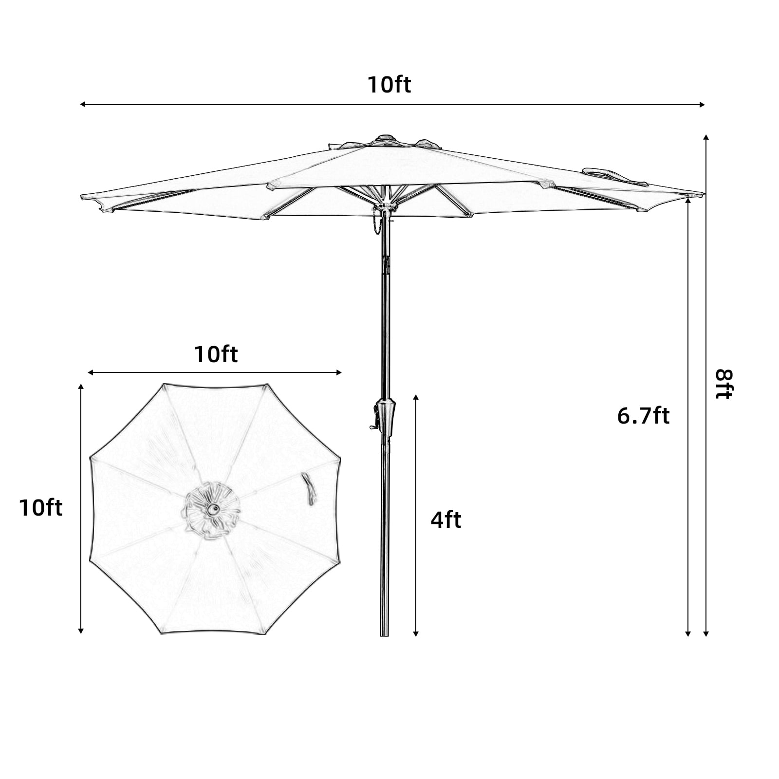 JUSTLET 9FT Outdoor Market Patio Umbrella with 8 Reinforced Steel Ribs, Crank Lift, Push Button Tilt, UV-Resistant, Windproof & Waterproof – Beige
