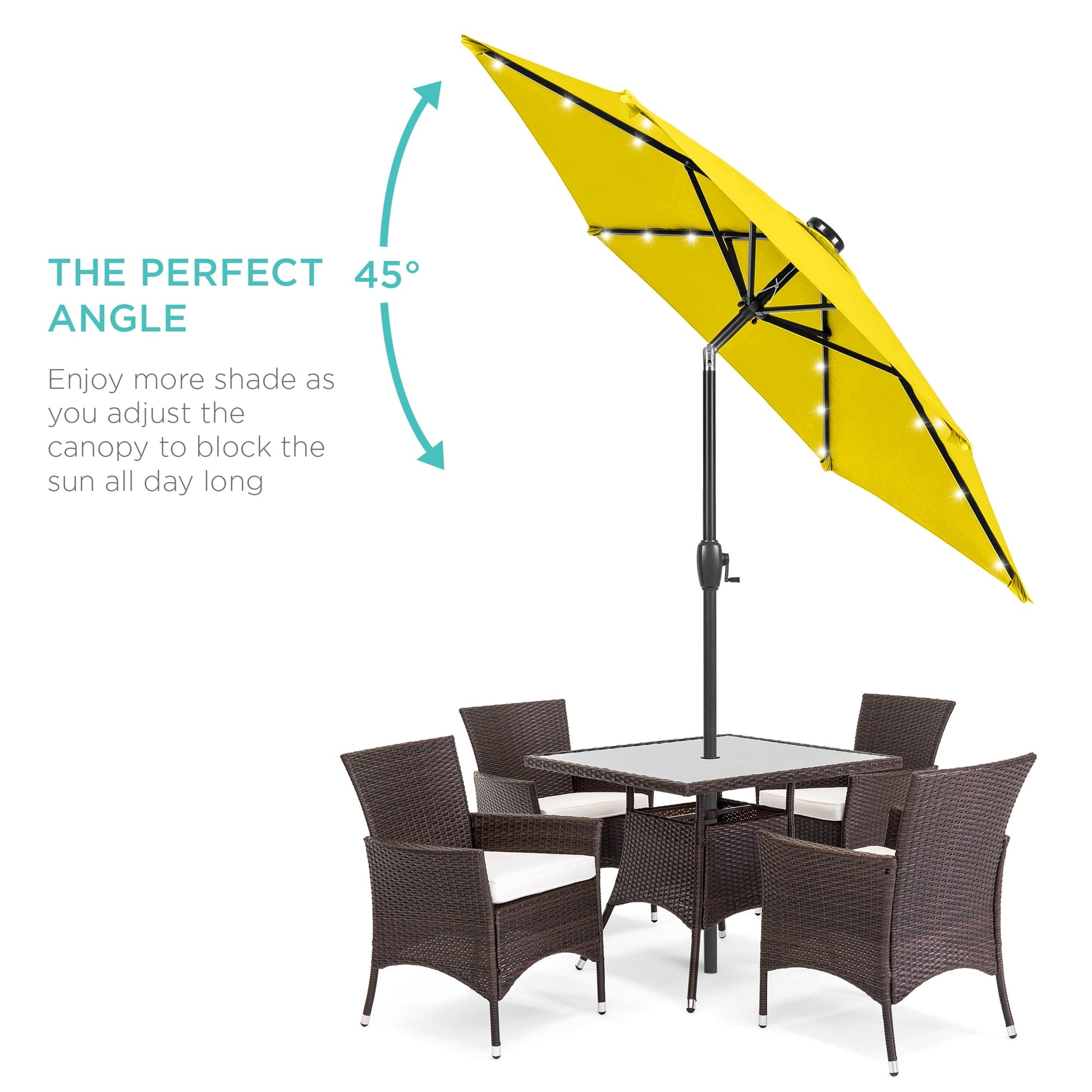 Best Choice Products 7.5ft Outdoor Solar Patio Umbrella for Deck, Pool w/ Tilt, Crank, LED Lights - Yellow