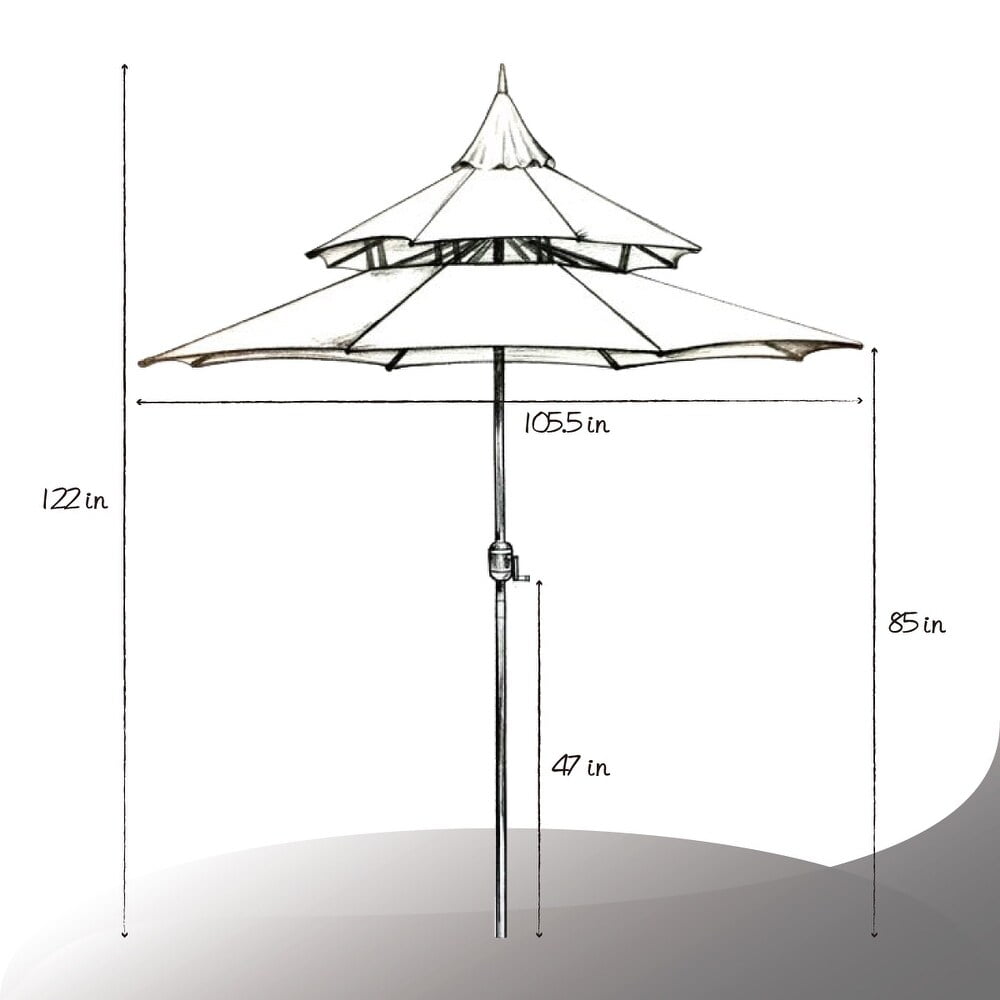 Abble 9ft Patio Umbrella with Crank 3-Tier Pagoda Outdoor Market Umbrella with 8 Ribs for Garden Deck Backyard Pool, Tan