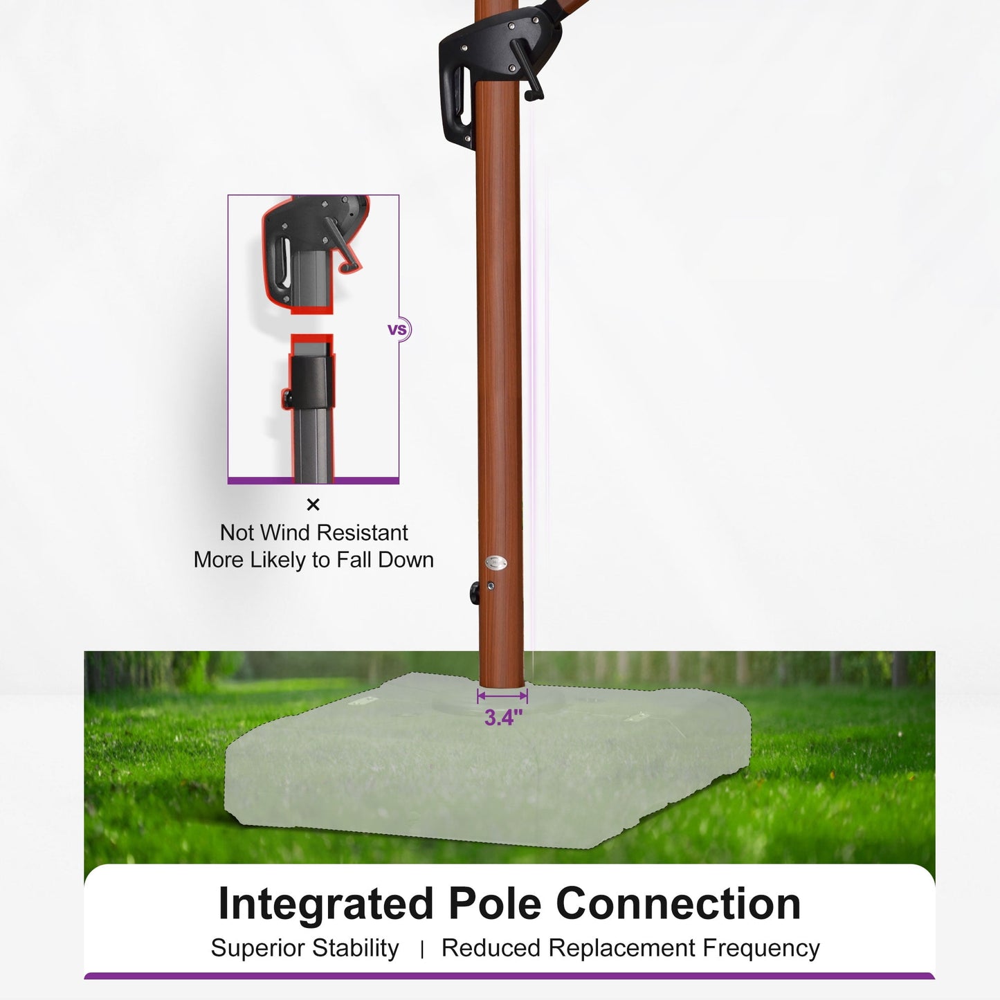 PURPLE LEAF 9FT Deluxe Square Wood Grain Patio Umbrella, Large Offset Cantilever Umbrella with 360° Rotation, Beige