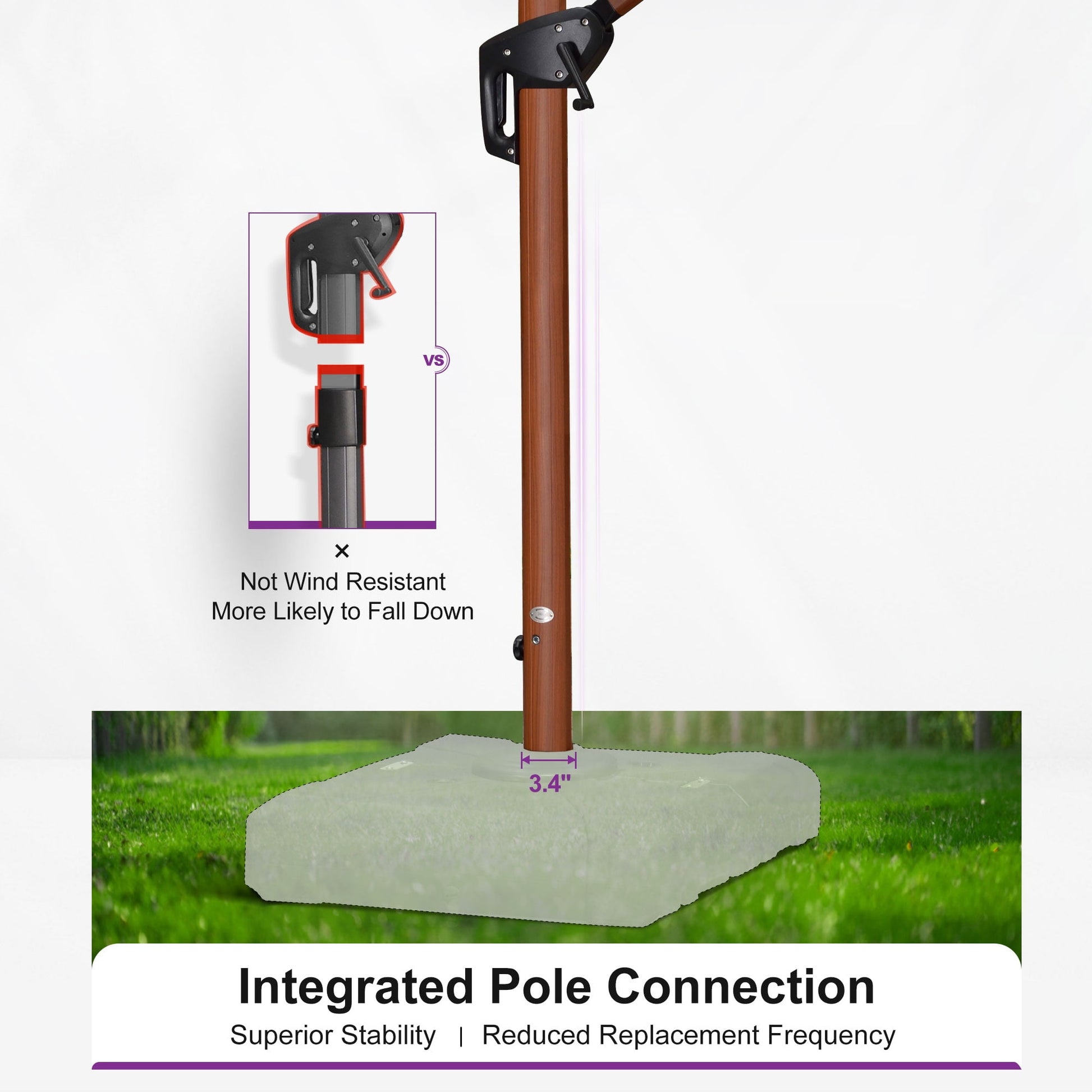 PURPLE LEAF 9FT Deluxe Square Wood Grain Patio Umbrella, Large Offset Cantilever Umbrella with 360° Rotation, Beige