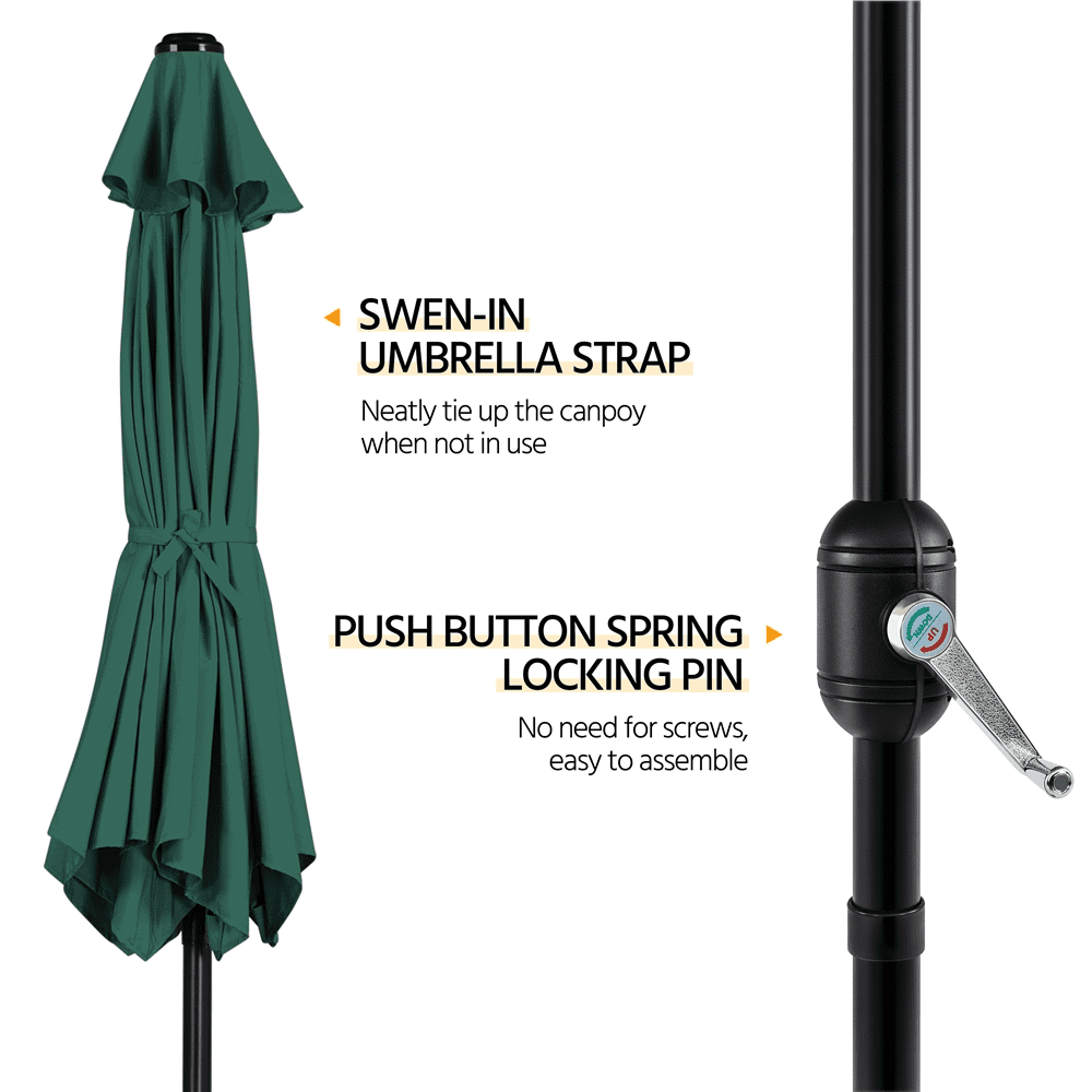 Renwick 9 Ft Outdoor Patio Umbrella with Push Button Tilt and Crank, Dark Green
