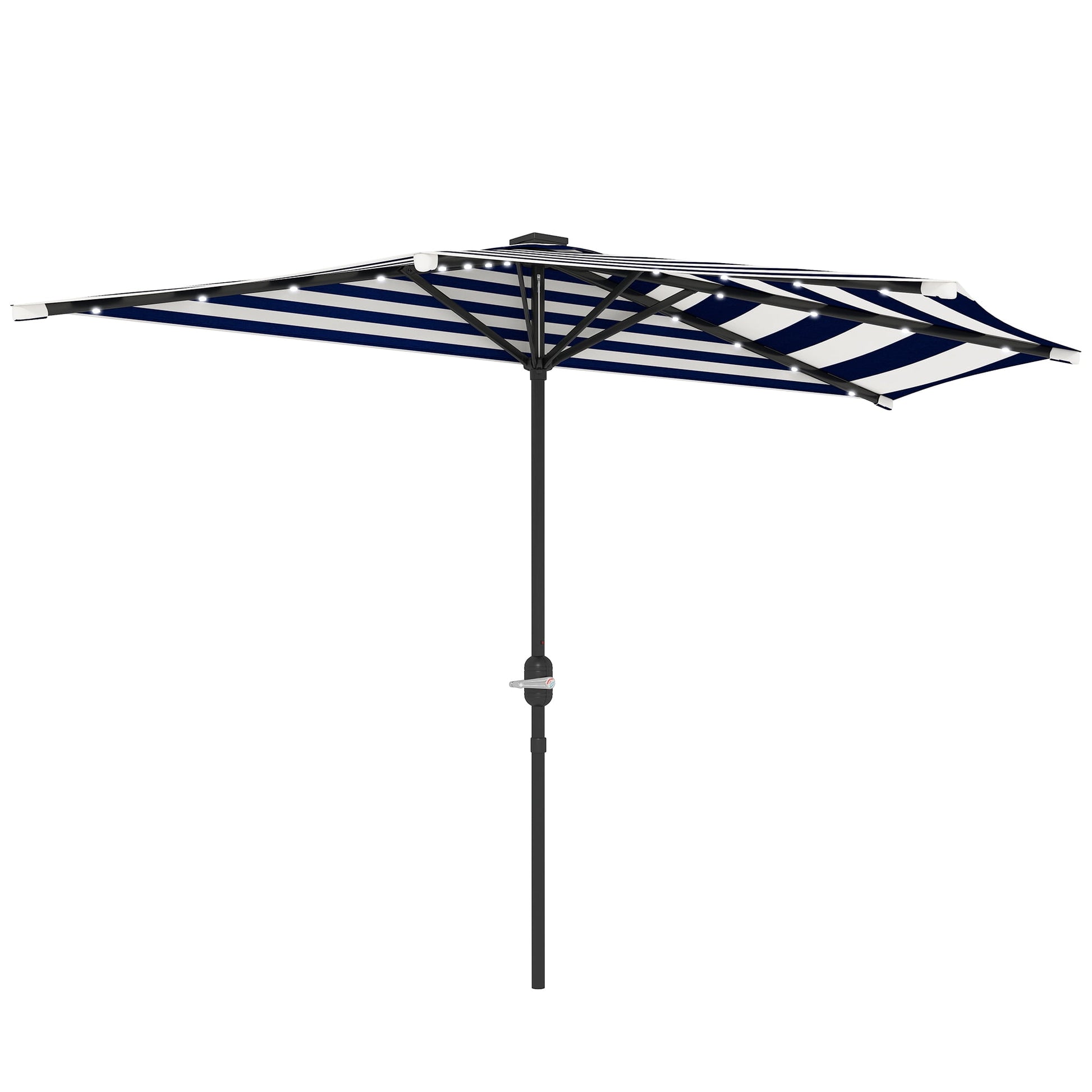 Outsunny Half Umbrella Outdoor Patio Umbrella, UPF 30+ Small Balcony Umbrella, Vented Tiltable Half Patio Umbrella with Crank 8 Ribs, Navy Blue