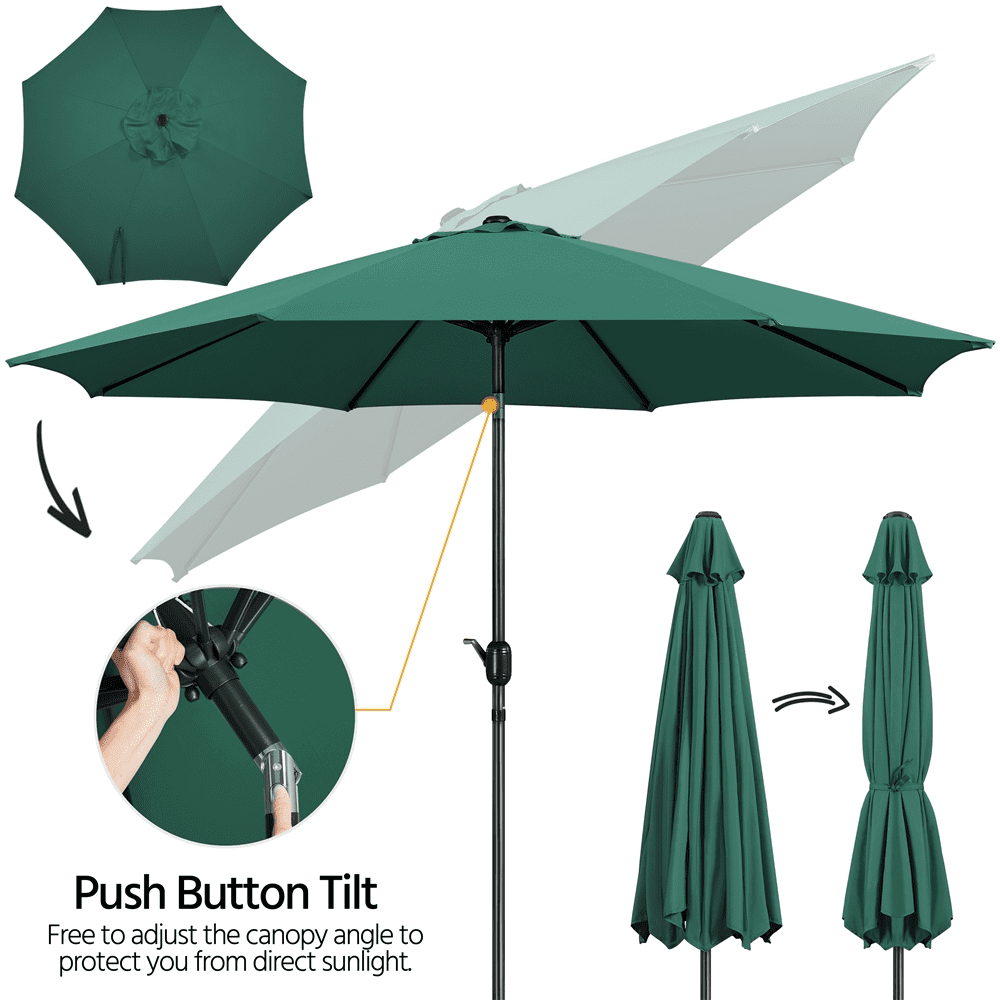 Renwick 10Ft Patio Market Umbrella with Push Button Tilt and Crank, Dark Green