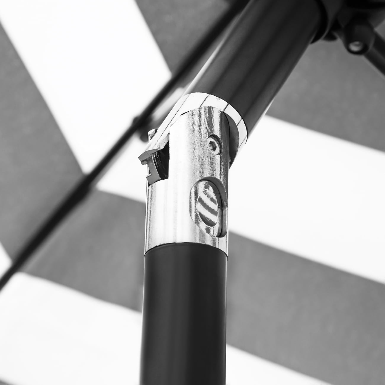 Bibana 9 ft Outdoor Patio Umbrella with Push Button Tilt, Easy Crank Lift, 8 Steel Ribs - Black and White