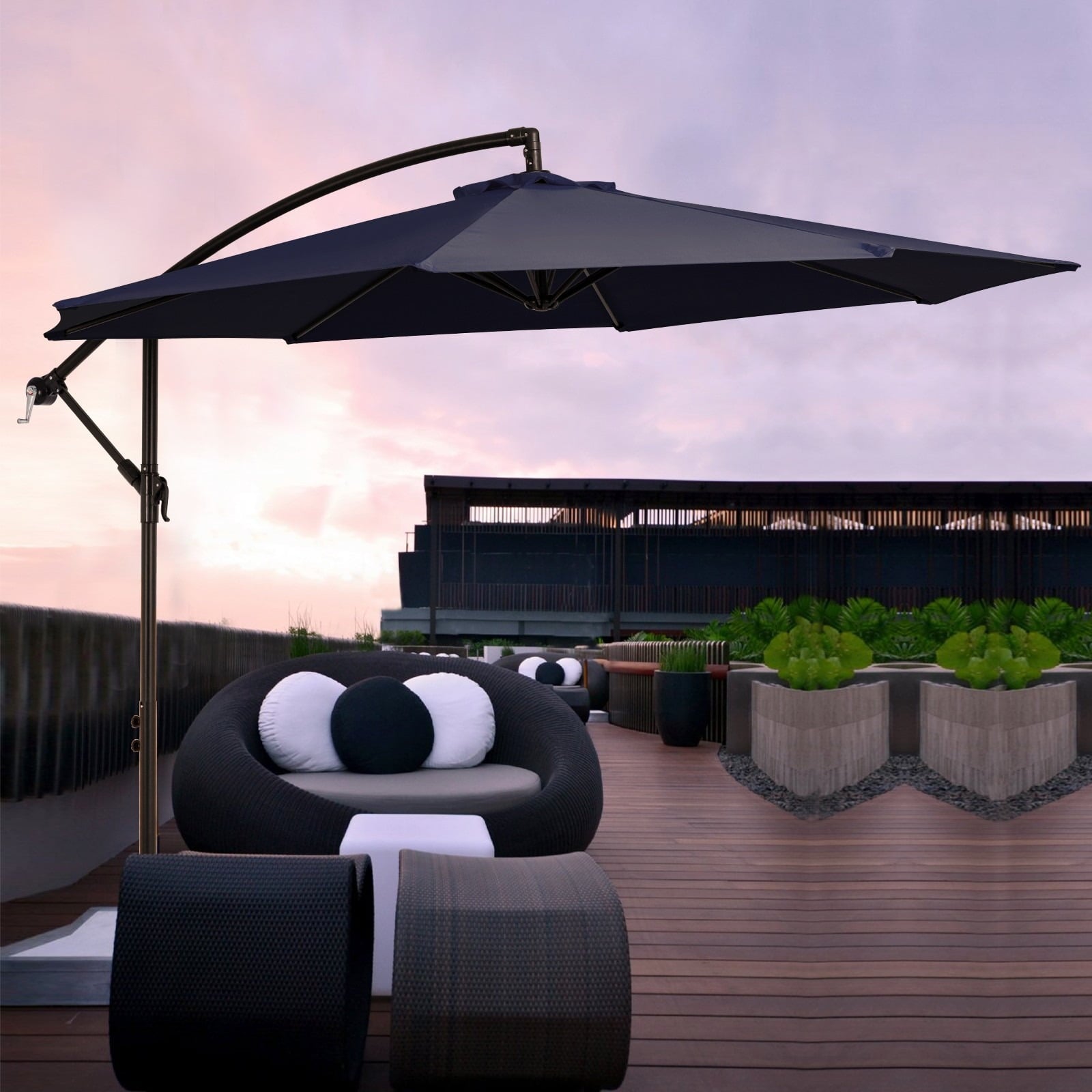 JUSTLET 10ft Offset Hanging Outdoor Cantilever Patio Umbrella for Garden, Navy Blue