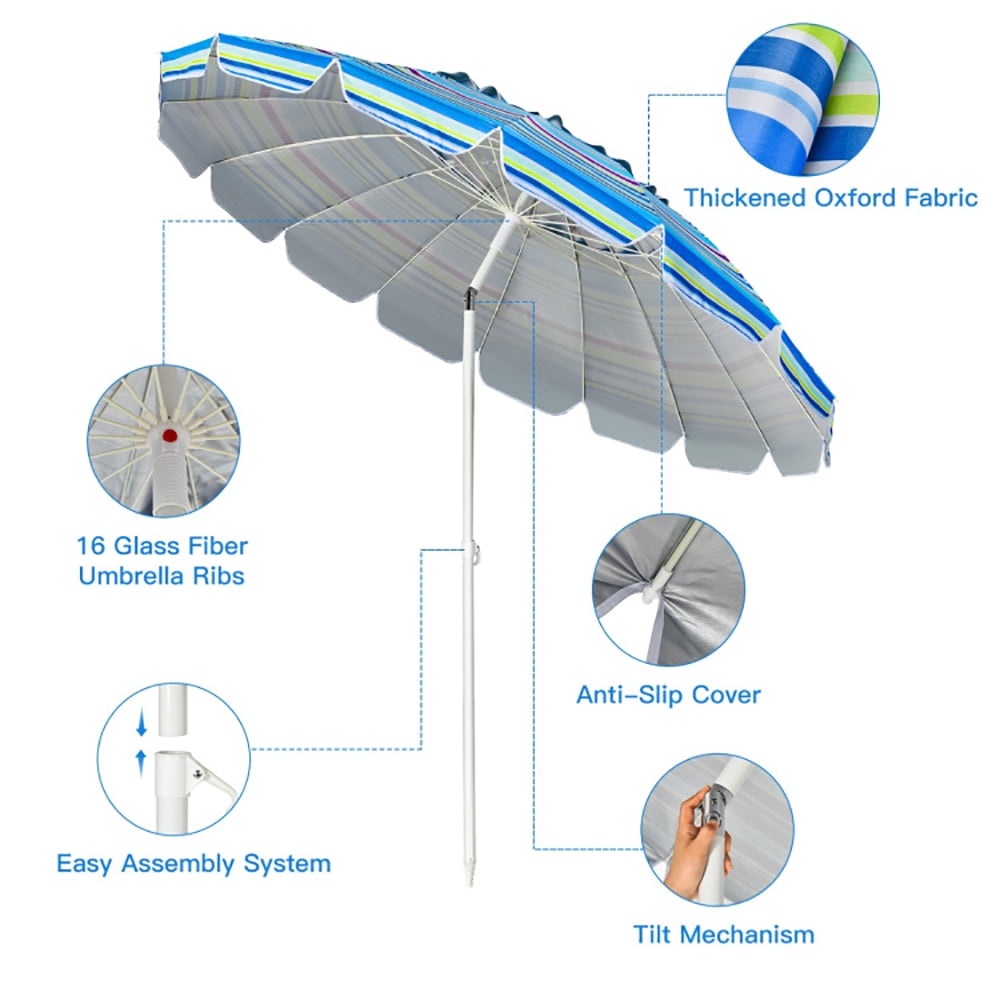 Spaco 8FT Portable Beach Umbrella with Sand Anchor and Tilt Mechanism for Garden and Patio-Blue, Patio Offset Umbrella with Easy Tilt Adjustment, Outdoor Cantilever Hanging Umbrella