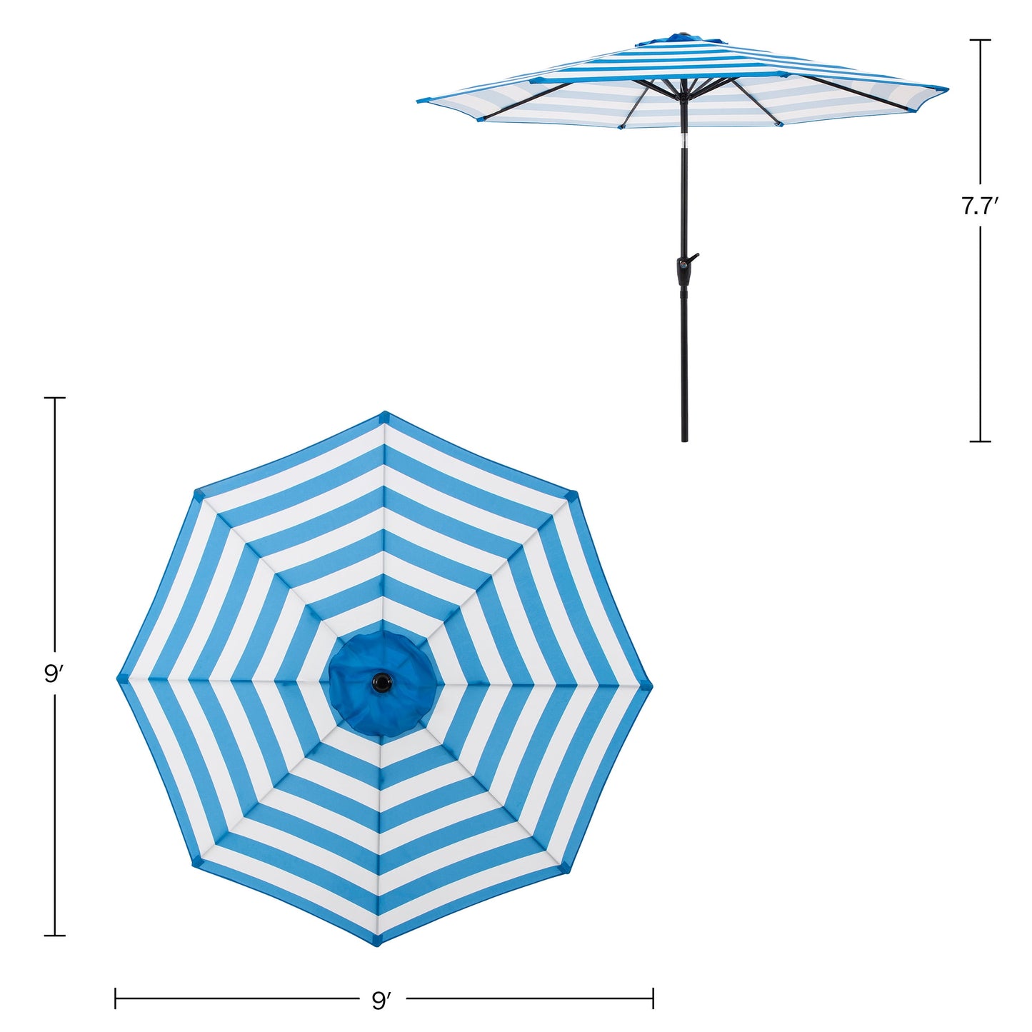 Pure Garden 9ft Striped Patio Umbrella with Crank and Tilt, Outdoor Sunshade for Table, Blue/White