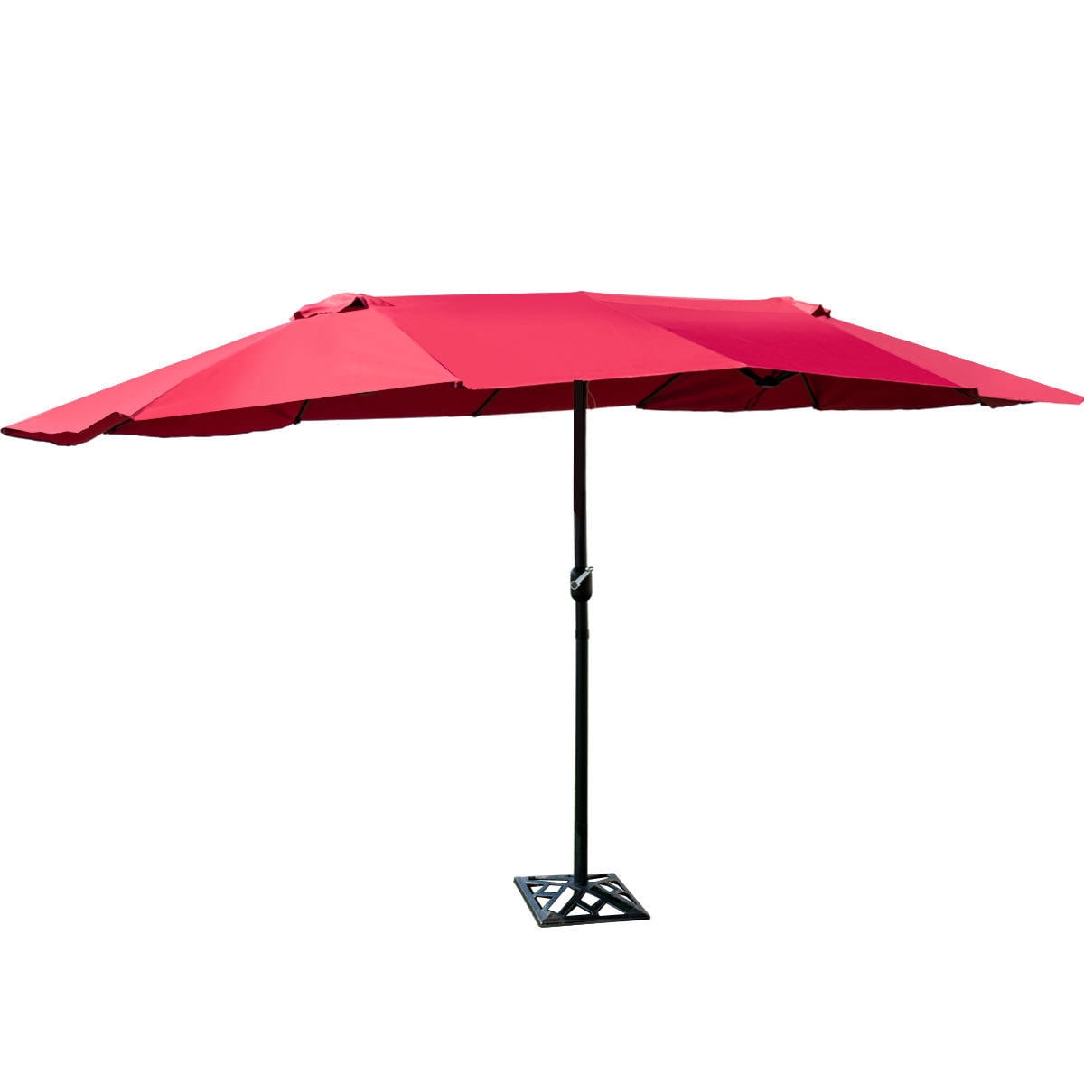 Costway 15' Market Outdoor Umbrella Double-Sided Twin Patio Umbrella with Crank Wine