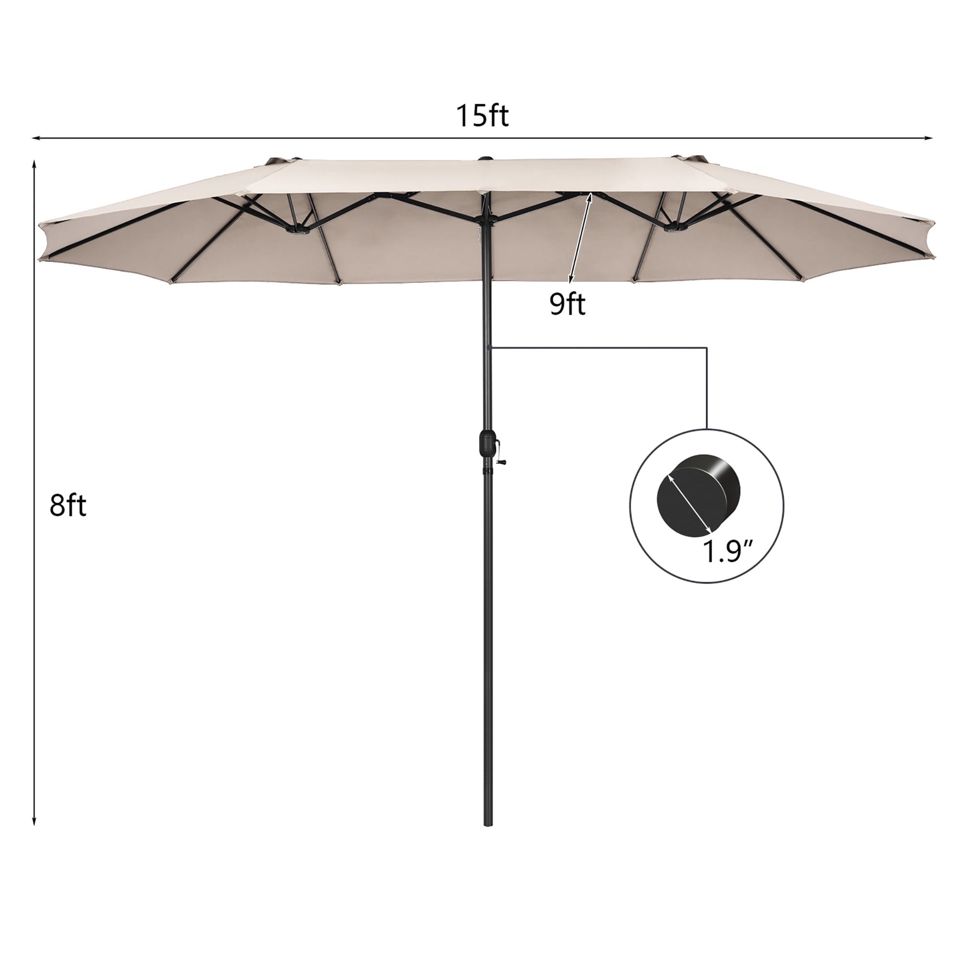 Costway 15ft Beige Patio Double-Sided Umbrella, Crank Lift