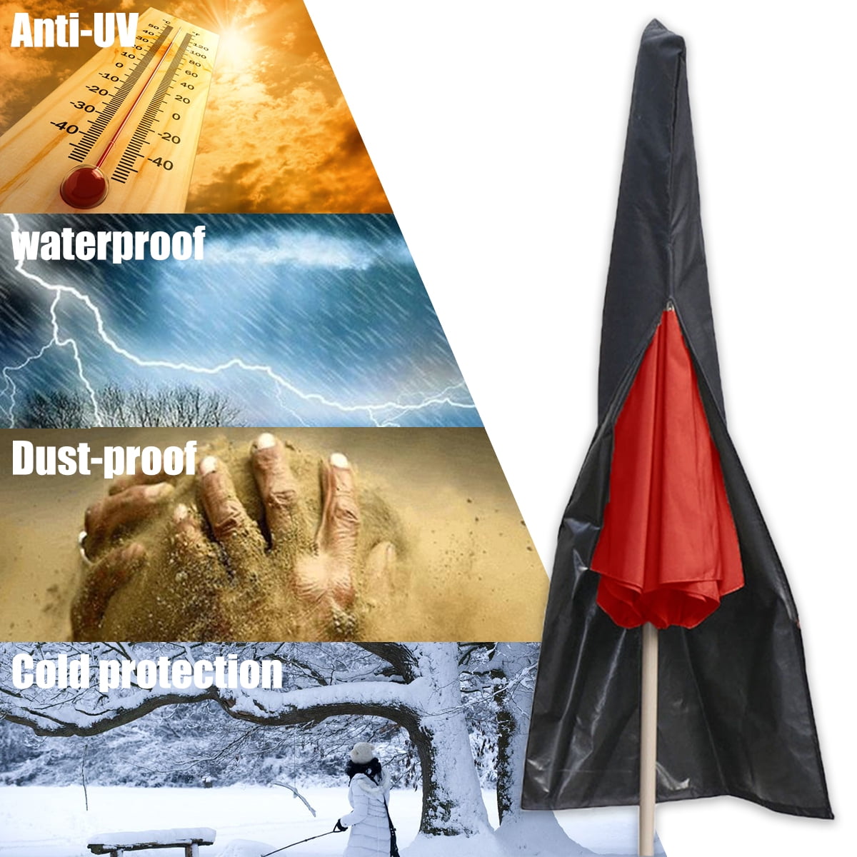 Umbrella Cover, Waterproof Patio Outdoor Umbrella Covers, Protective Umbrella Cover Bag Fit 6ft to 11ft, Black