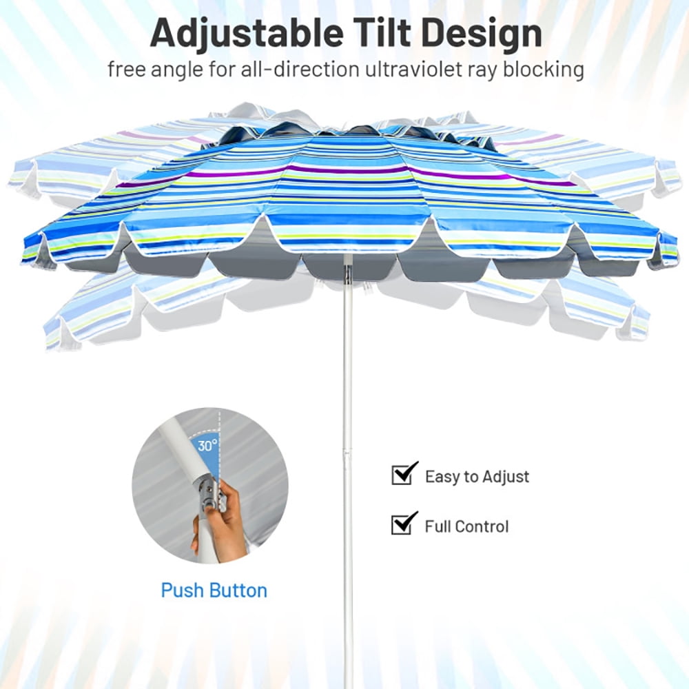 Spaco 8FT Portable Beach Umbrella with Sand Anchor and Tilt Mechanism for Garden and Patio-Blue, Patio Offset Umbrella with Easy Tilt Adjustment, Outdoor Cantilever Hanging Umbrella