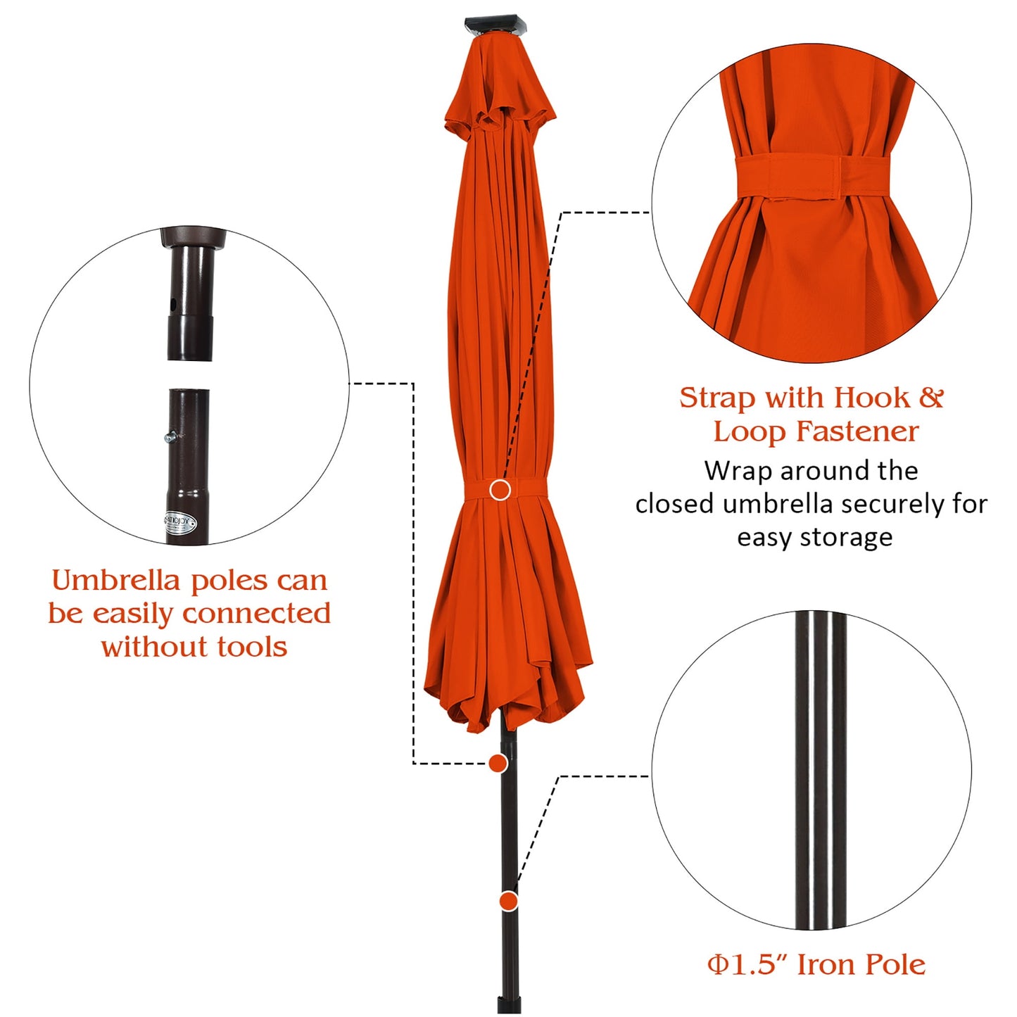 Costway 10FT Patio Solar Umbrella LED Patio Market Steel Tilt W/Crank Outdoor Orange New