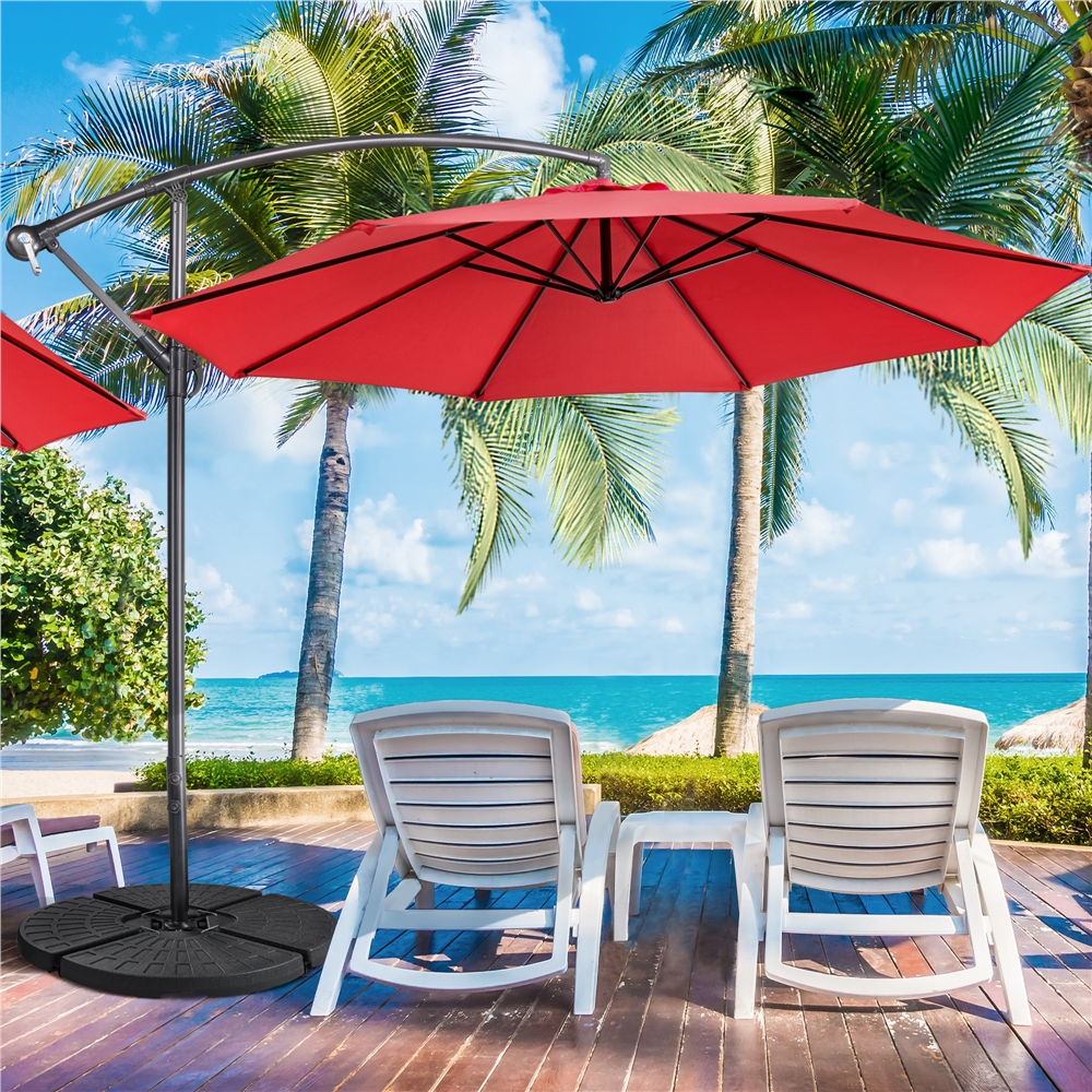 Renwick 10 Ft Patio Offset Umbrella with Crank and Base Stand, Red
