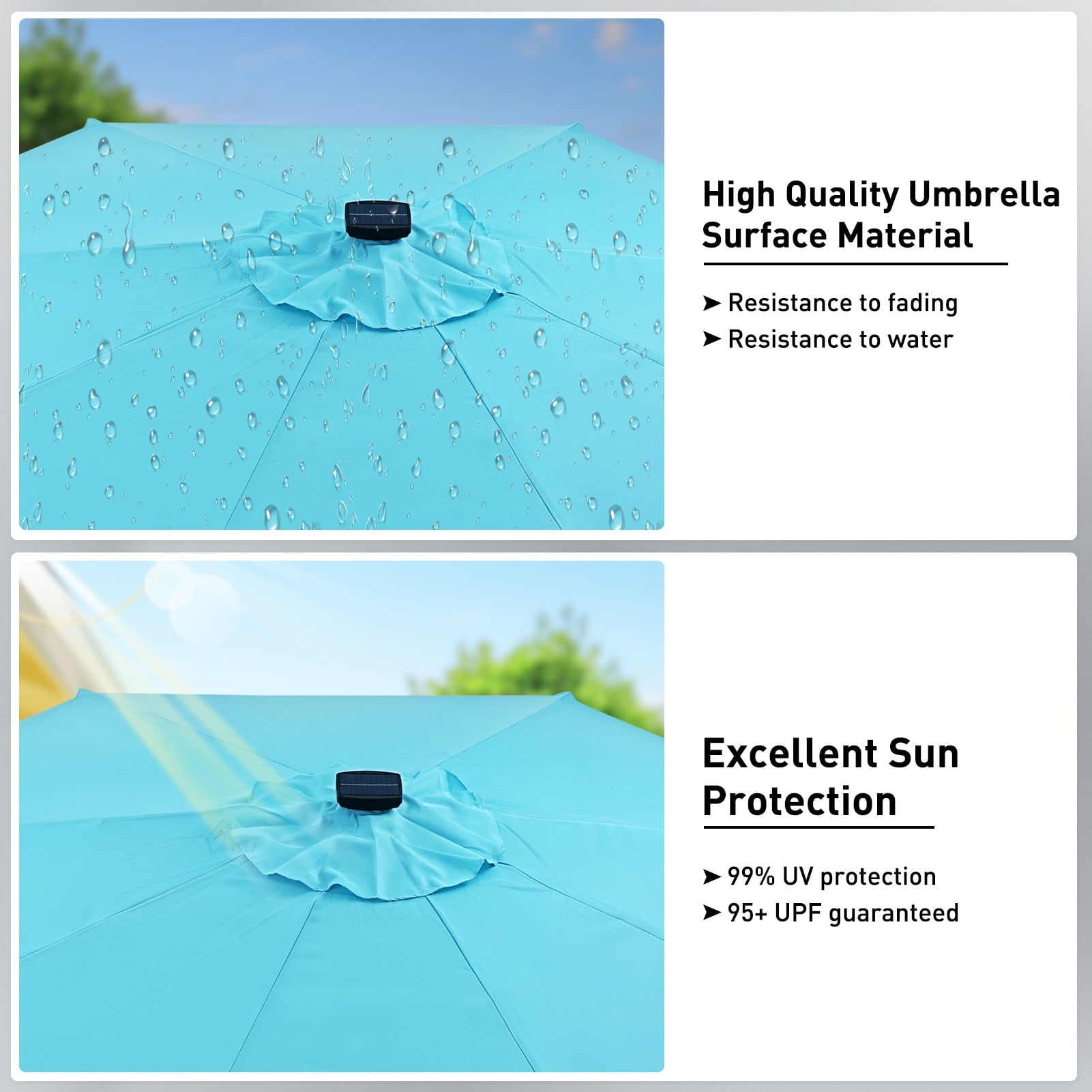 Autlaycil 10' Solar Patio Umbrella 64 LED Lighted, Strip Lights Outdoor Market Table Umbrella with Push Button Tilt and Crank, Sturdy Pole, Easy to Set (Blue)
