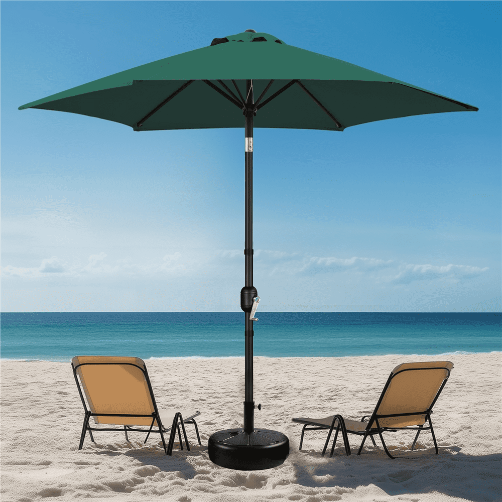 Renwick 9 Ft Outdoor Patio Umbrella with Push Button Tilt and Crank, Dark Green