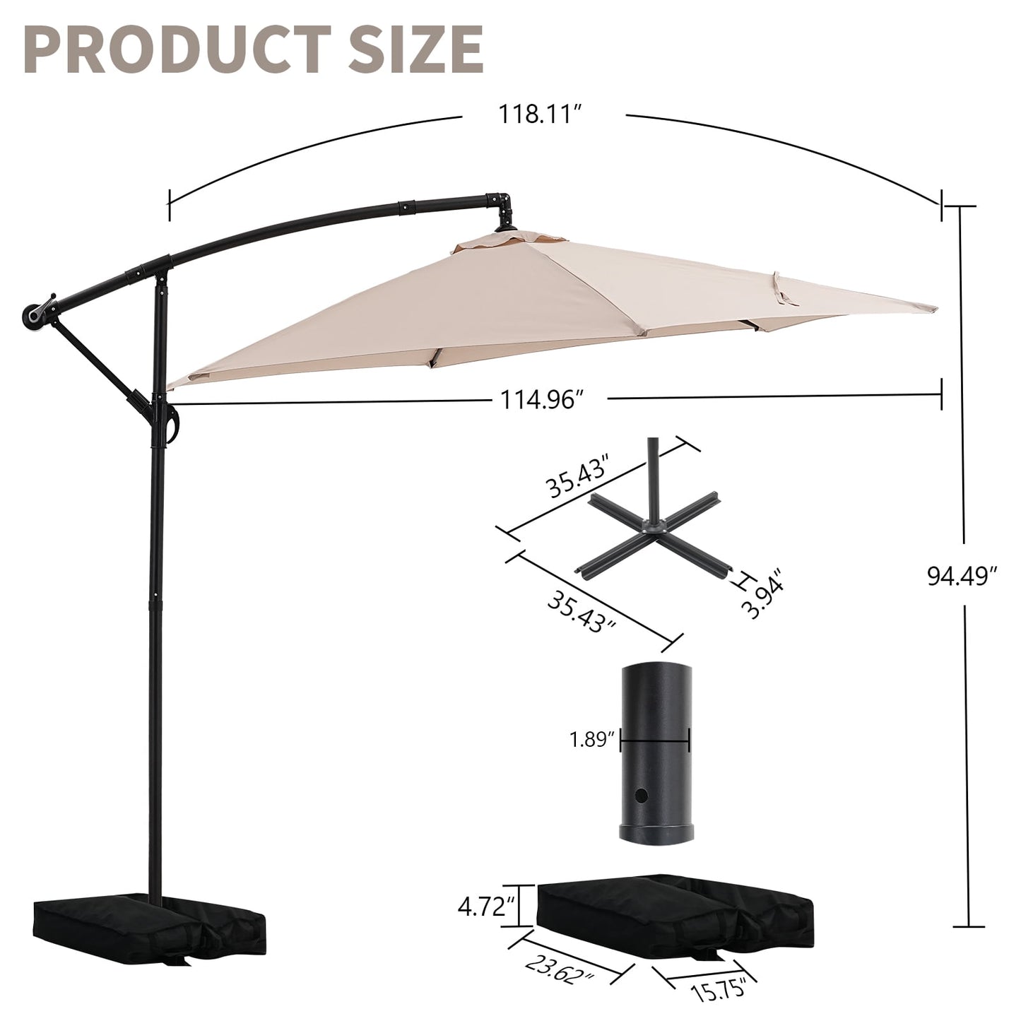Autlaycil 10FT Cantilever Patio Umbrella, Hanging Offset Umbrella with Umbrella Stand, Khaki