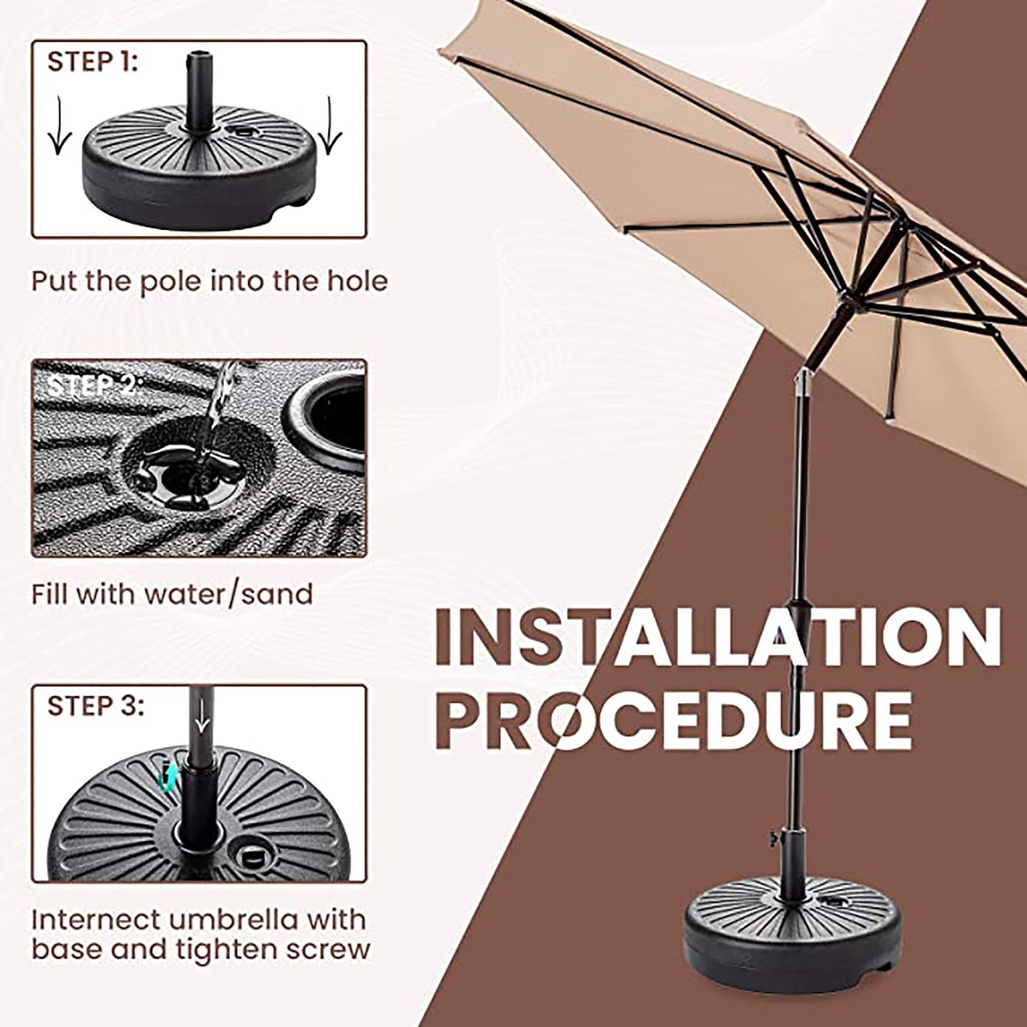 JUSTLET Heavy Duty Patio Umbrella Base Stand – Weather-Resistant Outdoor Parasol Holder with Black Finish, for Backyard, Garden, Deck, or Poolside Use